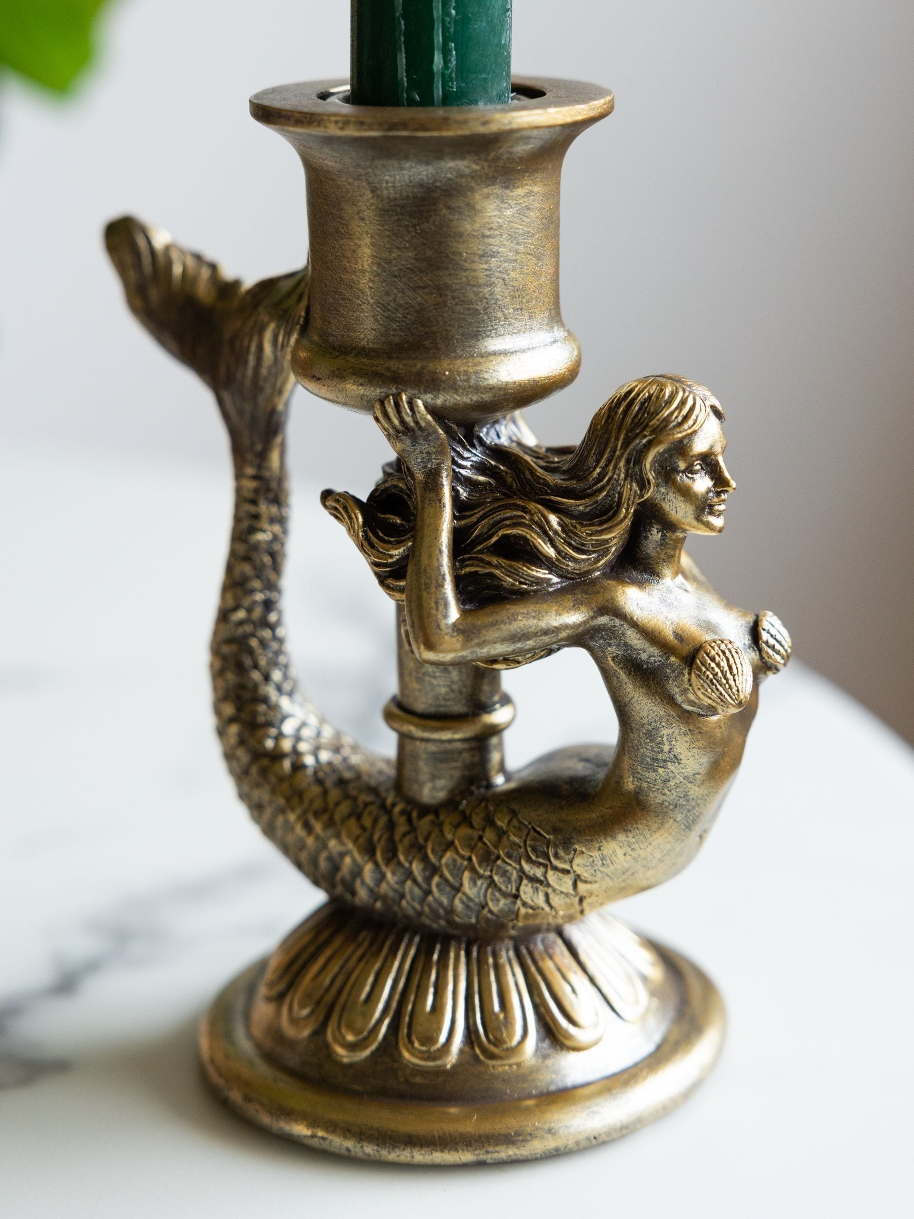 Rockett St George Gold Mermaid Taper Candle Holder 1.5cm x 1cm x 1cm, imported from the UK