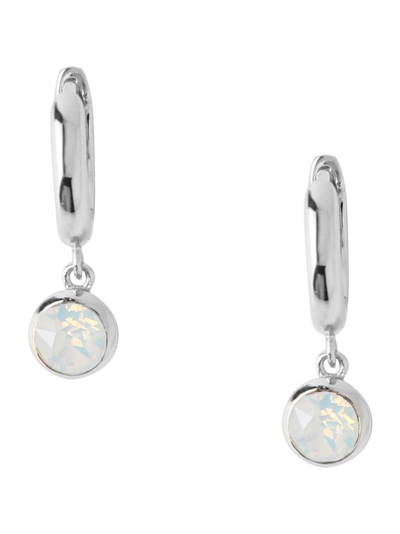 Orelia London Silver Tone Opal Swarovski Crystals Drop Huggie Hoop Earrings