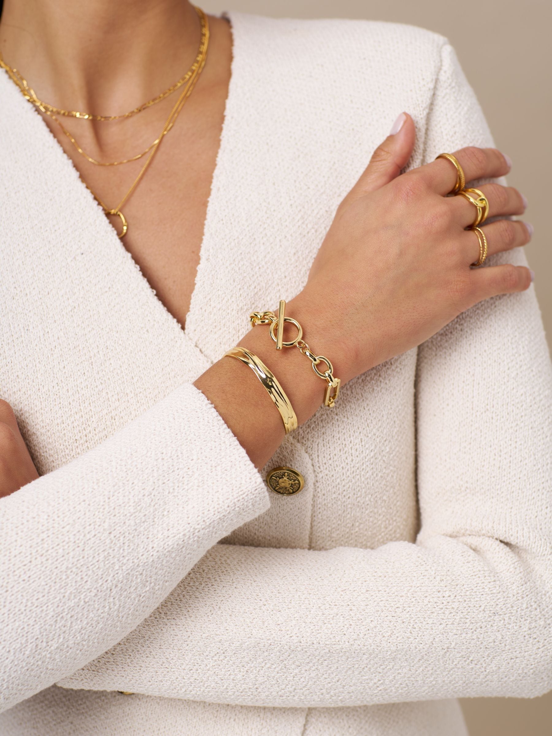 Orelia London Gold Tone Rectangular Link T-Bar Bracelet