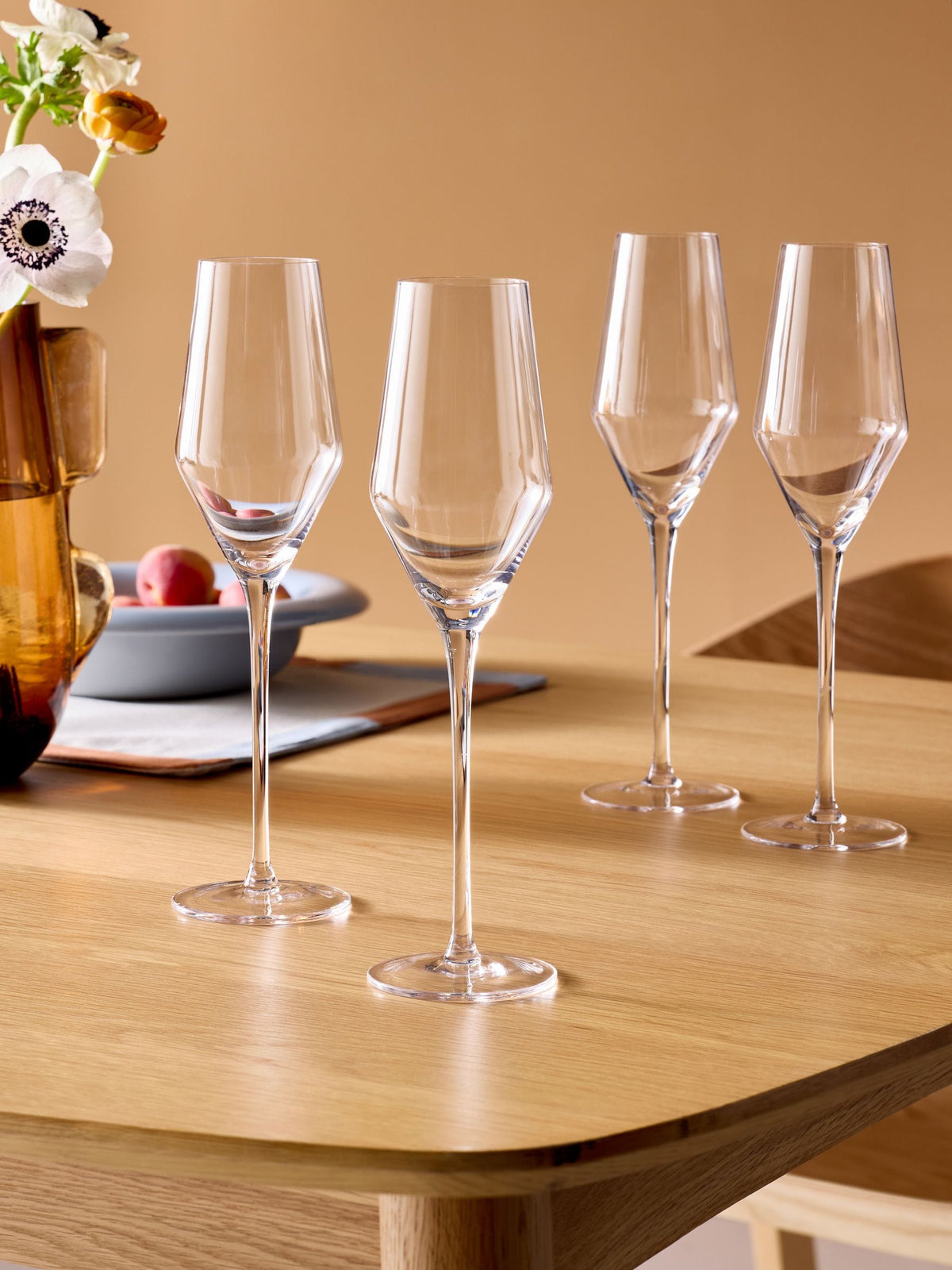 MADE.COM Velma Crystal Champagne Flutes set of 4, imported from the UK