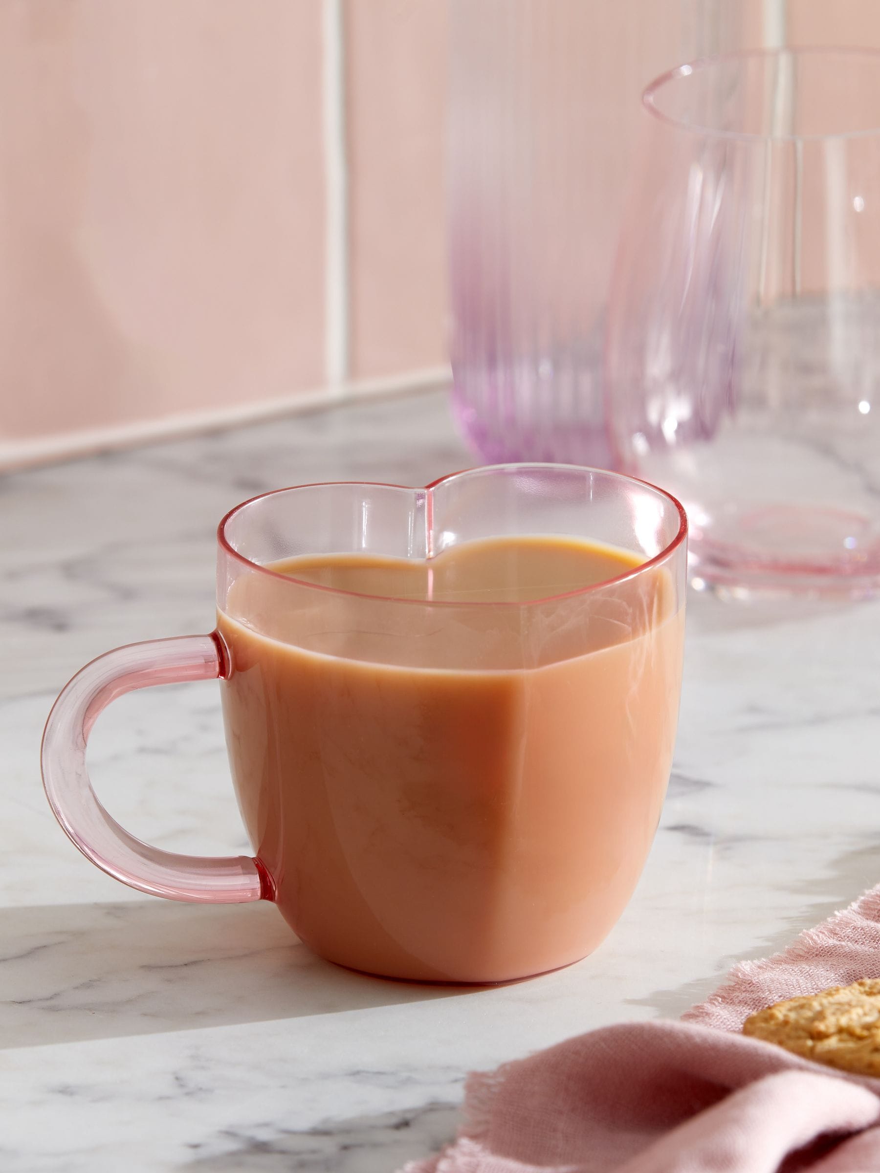 Pink Heart Shaped Glass Mug
