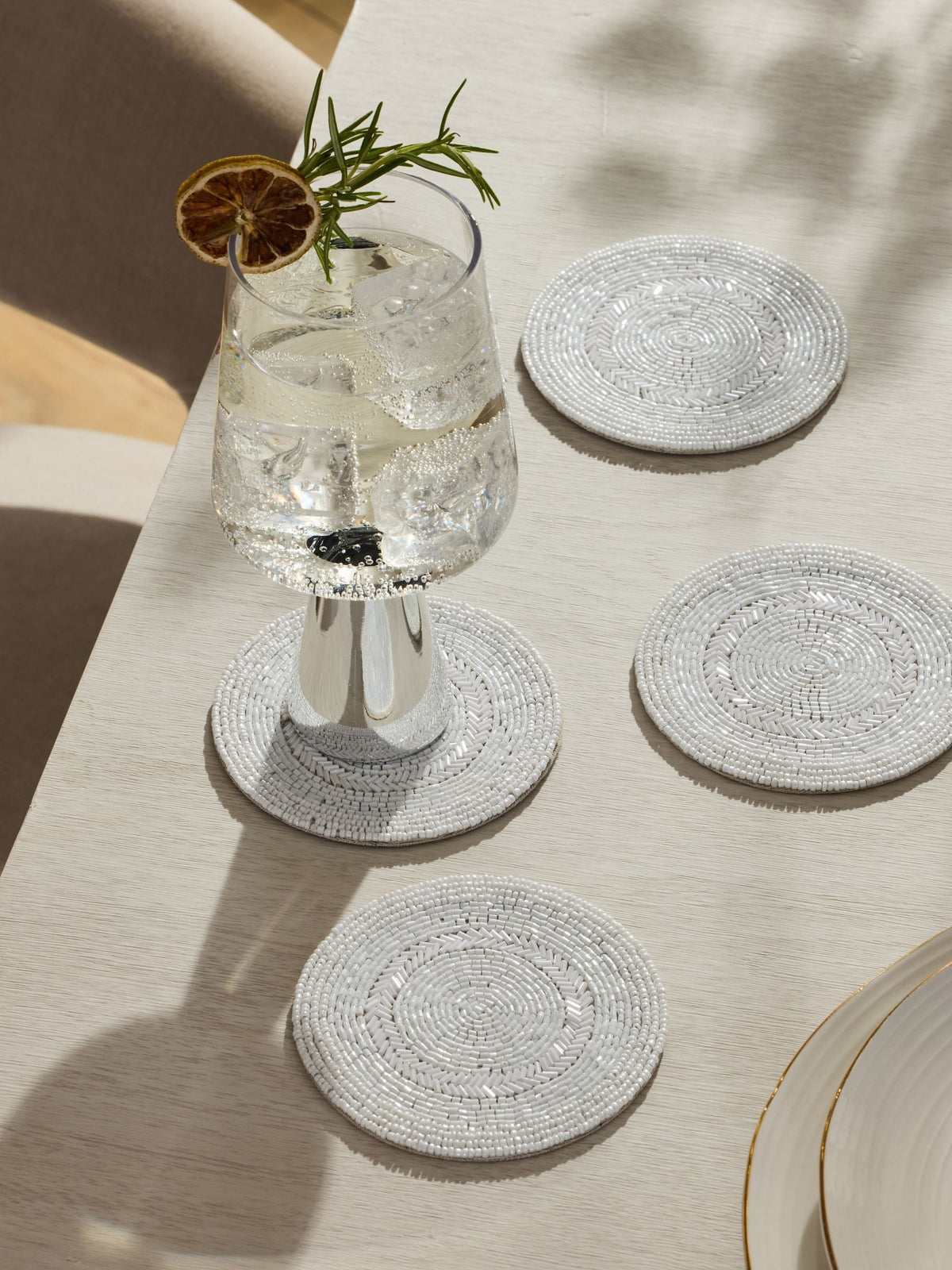 White beaded coasters set of 4 (British brand)