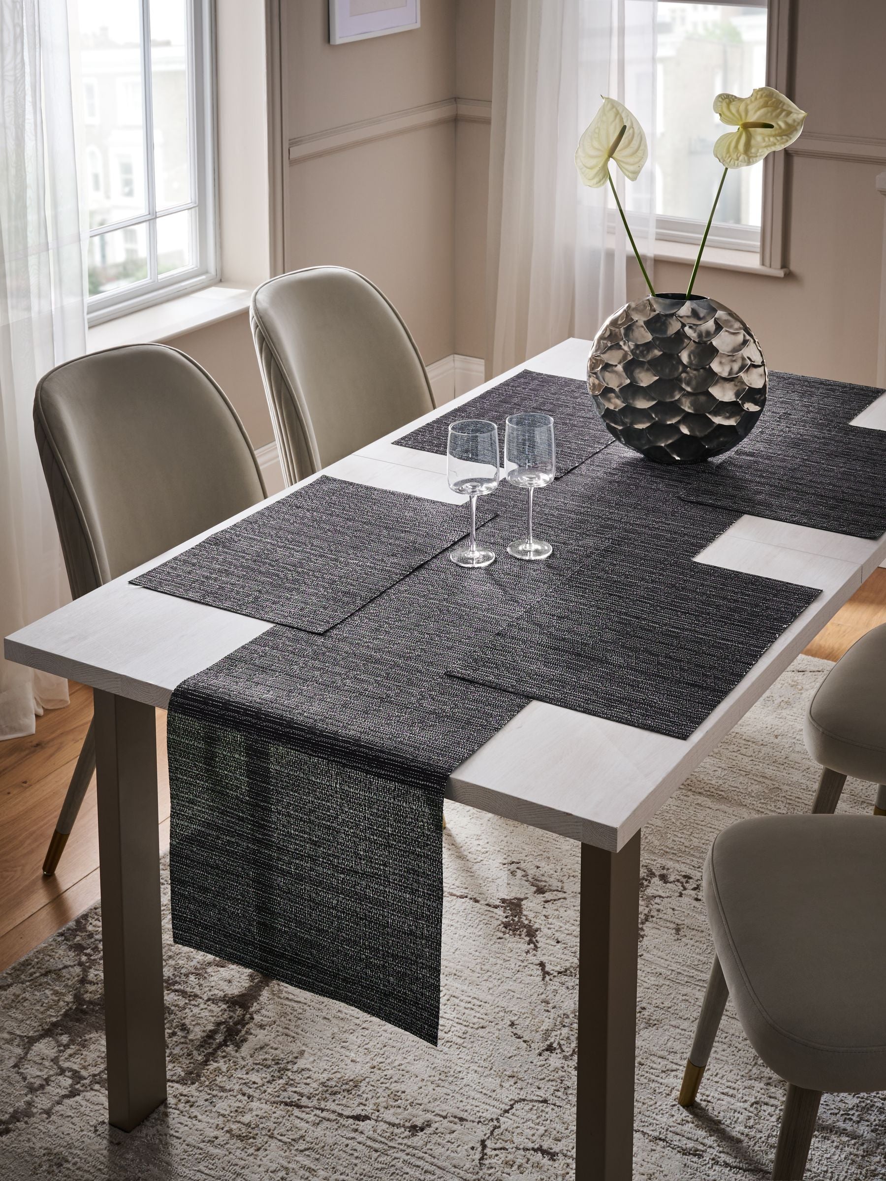 Set of 5 charcoal grey wipe clean placemats and runners (British brand)