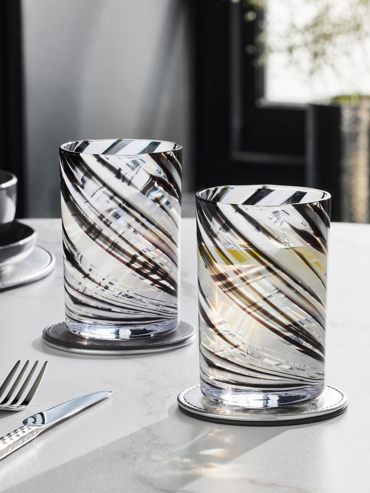Set of 2 Black Confetti Swirl Tumbler Glasses