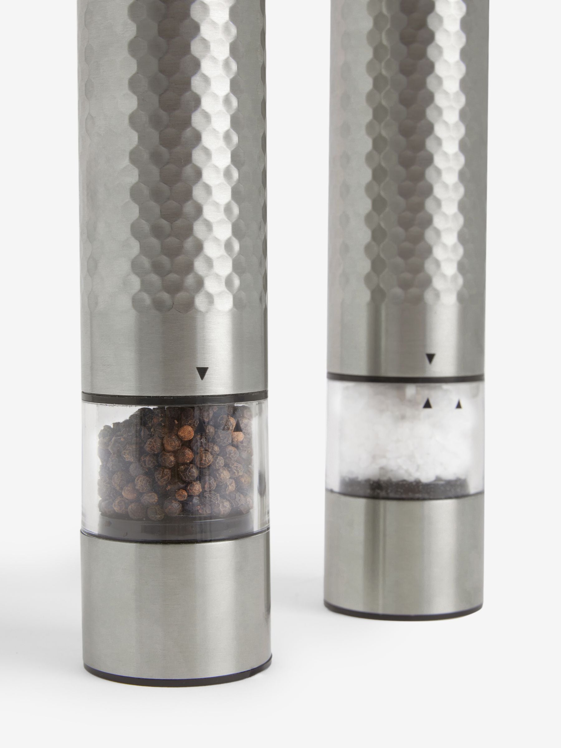 Silver electric steel salt and pepper grinders set of 2 (British brand)