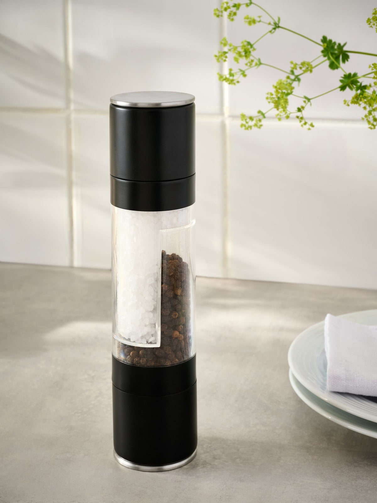 Black two in one salt and pepper grinder - British product