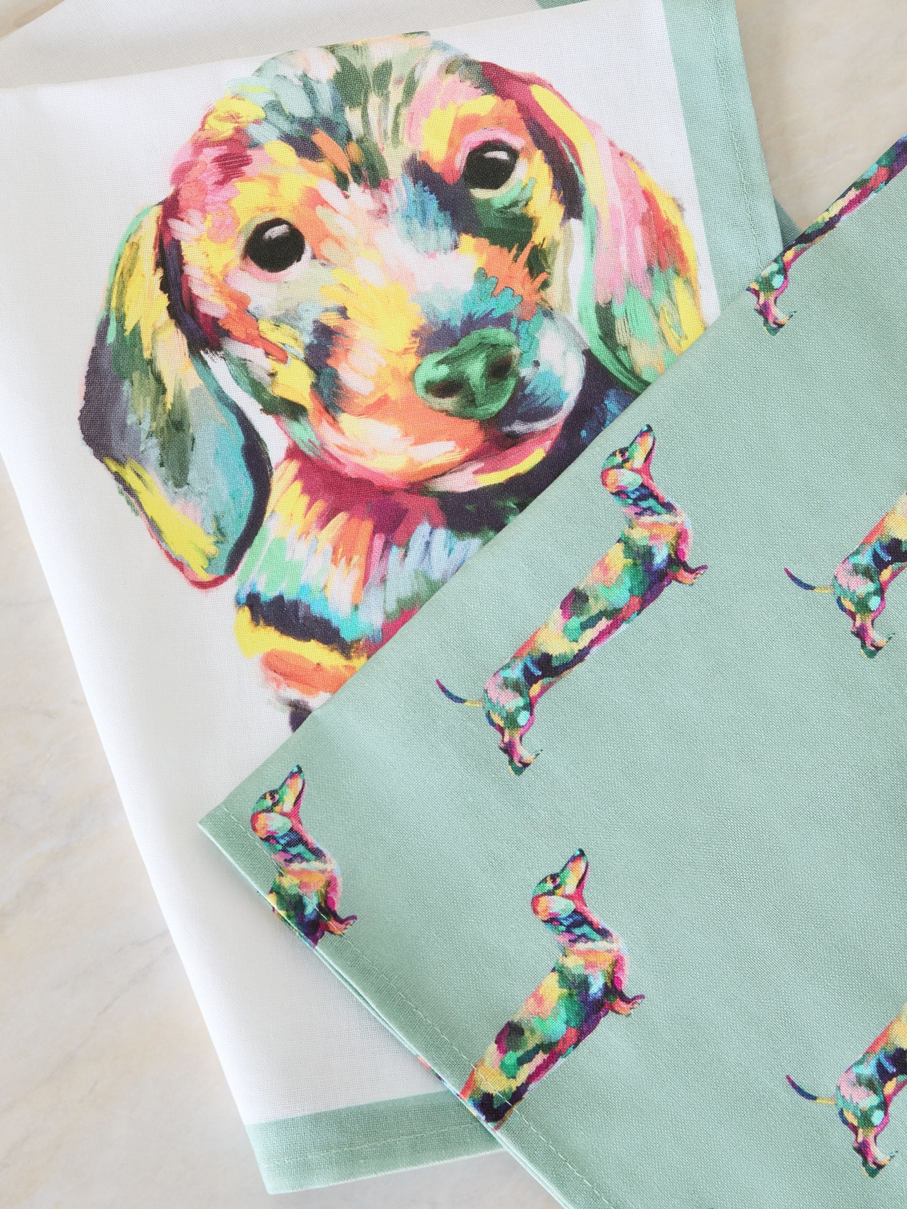 Set of 3 teal blue sausage dog tea towels 50cm x 70cm (British brand)
