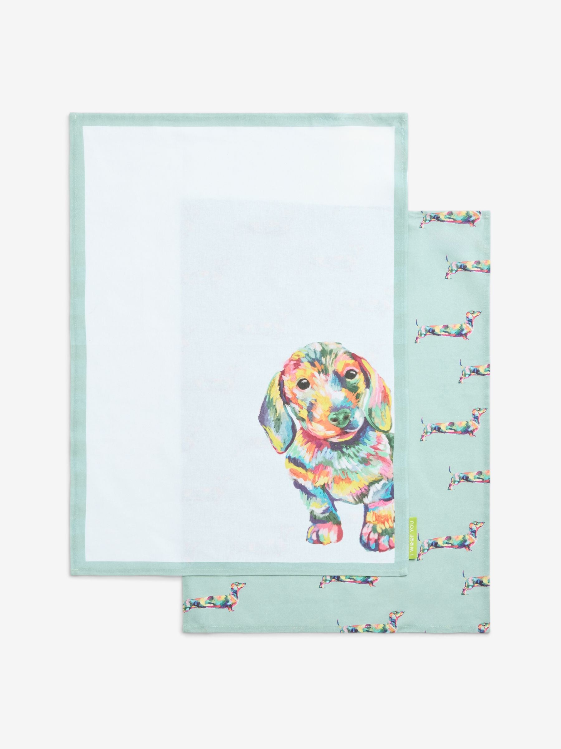 Set of 3 teal blue sausage dog tea towels 50cm x 70cm (British brand)
