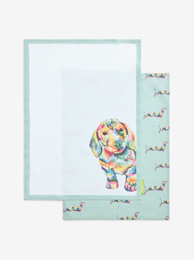 Set of 3 teal blue sausage dog tea towels 50cm x 70cm (British brand)
