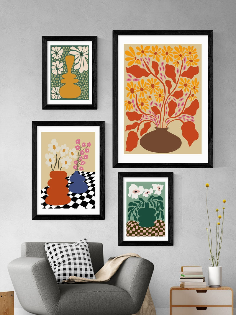 Miho Art Studio Black Retro Patal Pottery art print - British product