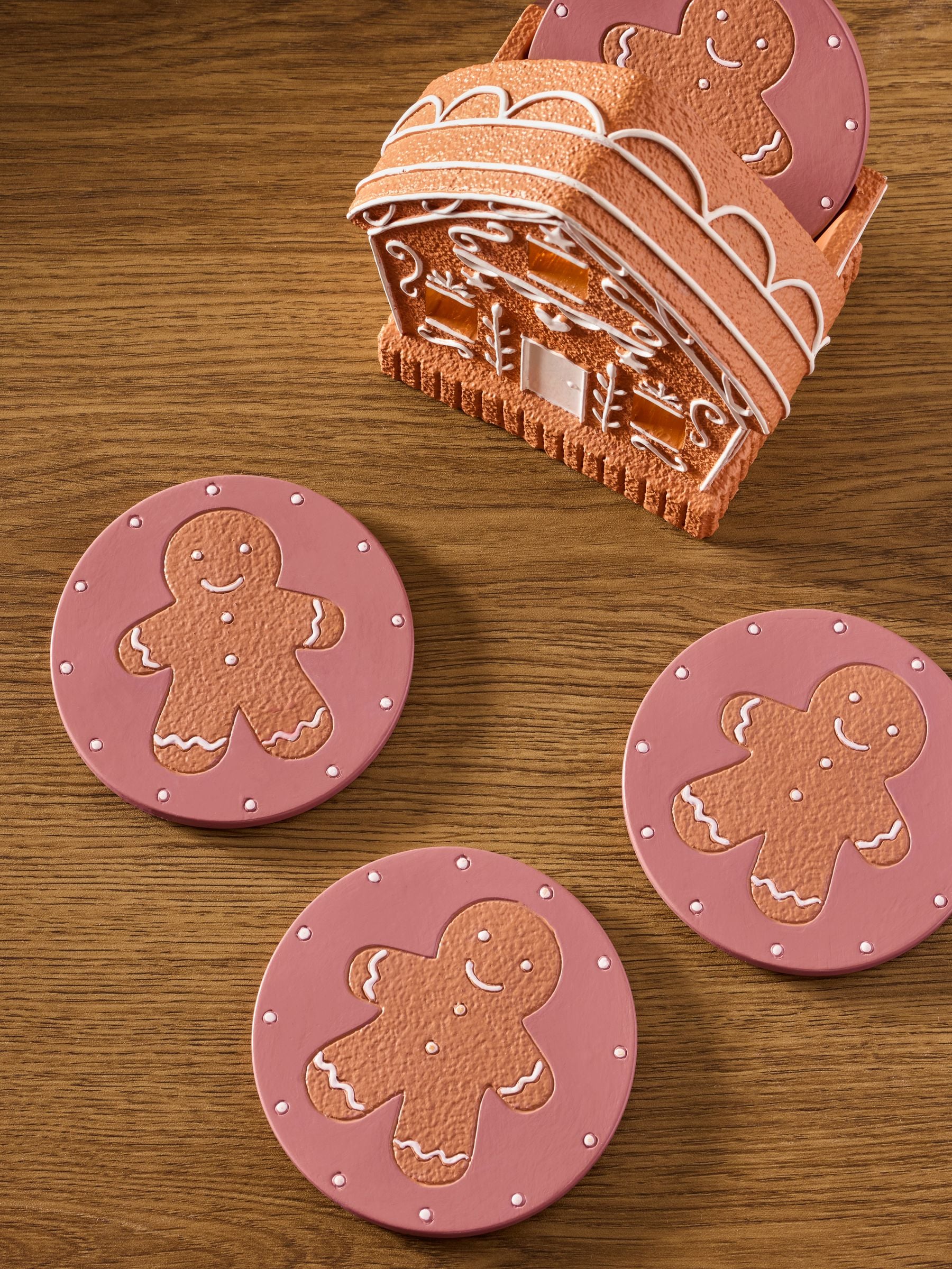 Set of 4 Natural Gingerbread Light Up Coasters