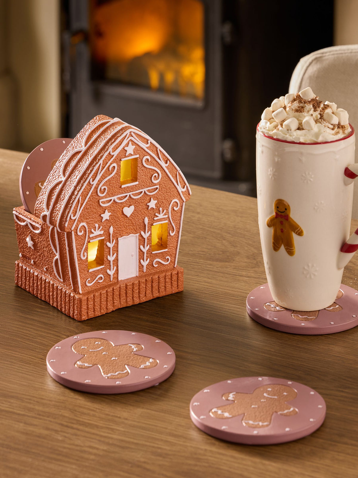 Set of 4 Natural Gingerbread Light Up Coasters