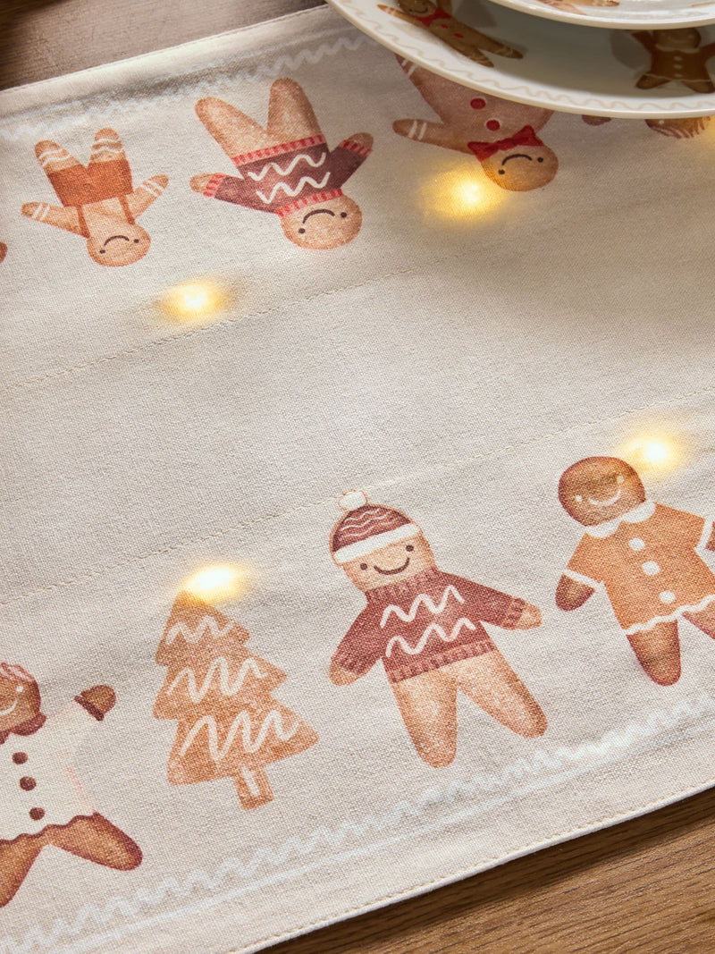 Christmas gingerbread light-up table runner with removable lights - British product