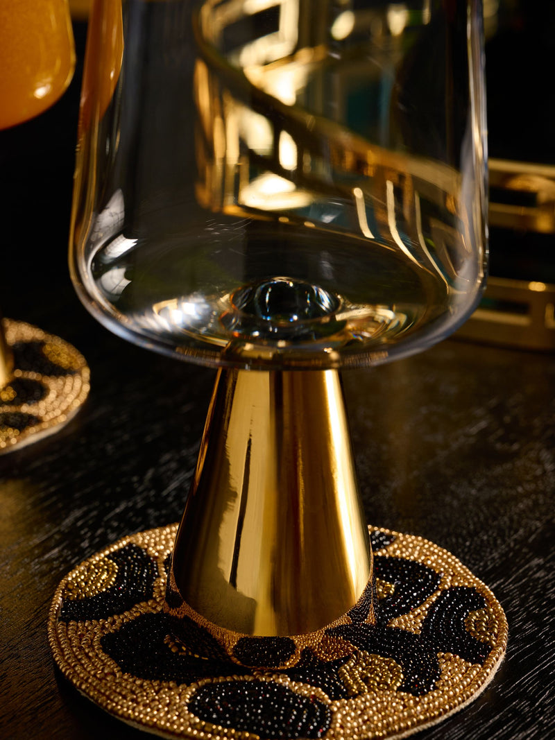 Set of 2 Chunky Stem Gold Wine Glasses