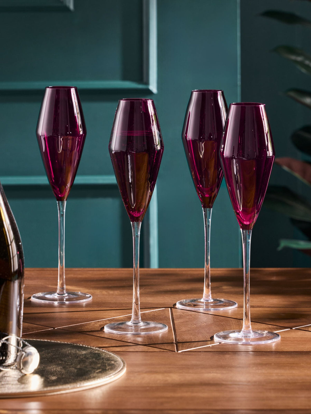 Purple Nova Prosecco flute glasses set of 4, imported from the UK