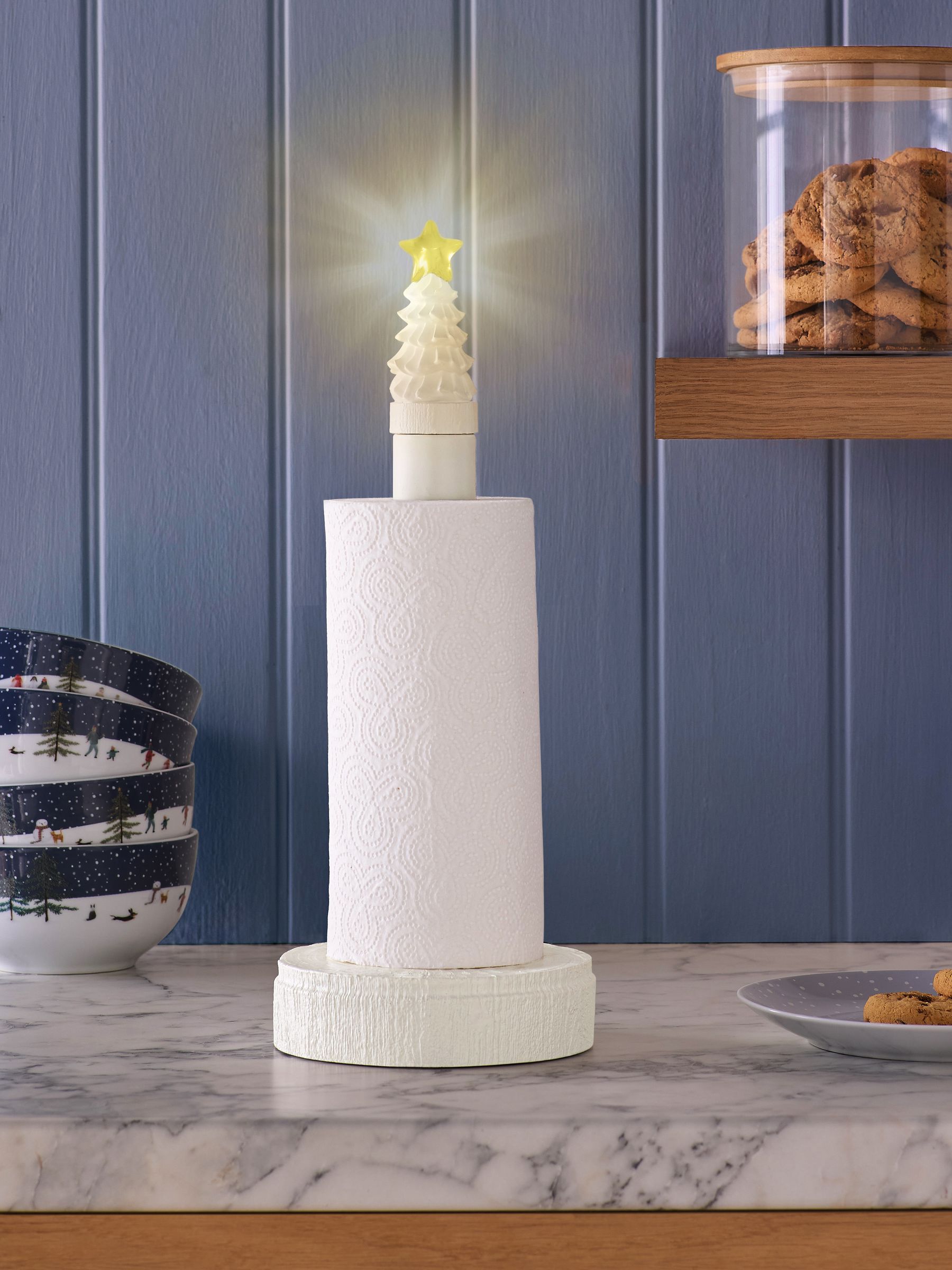 White light-up Christmas tree kitchen roll holder (British brand)