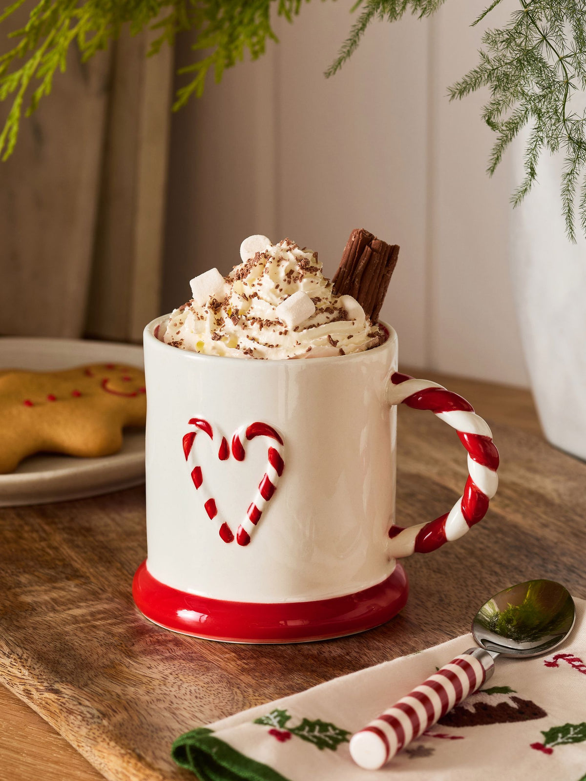 Natural Red Candy Cane Christmas Mug 10cm, imported from the UK