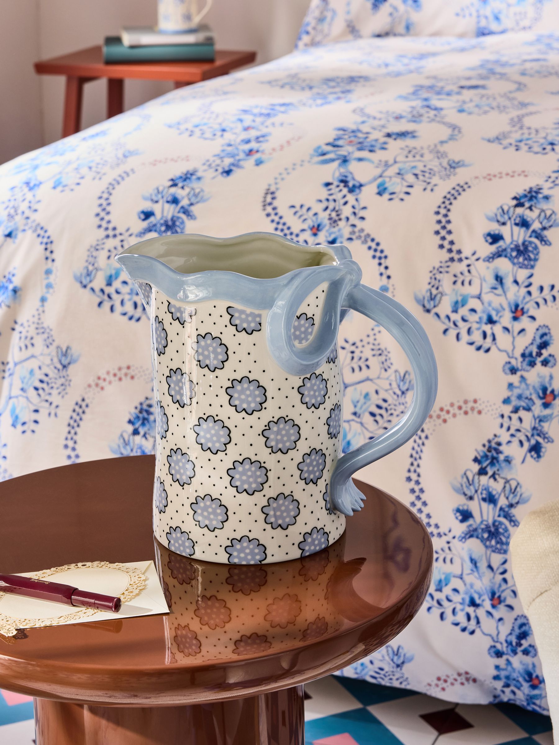 Cath Kidston blue bow jug vase 30cm height - British product