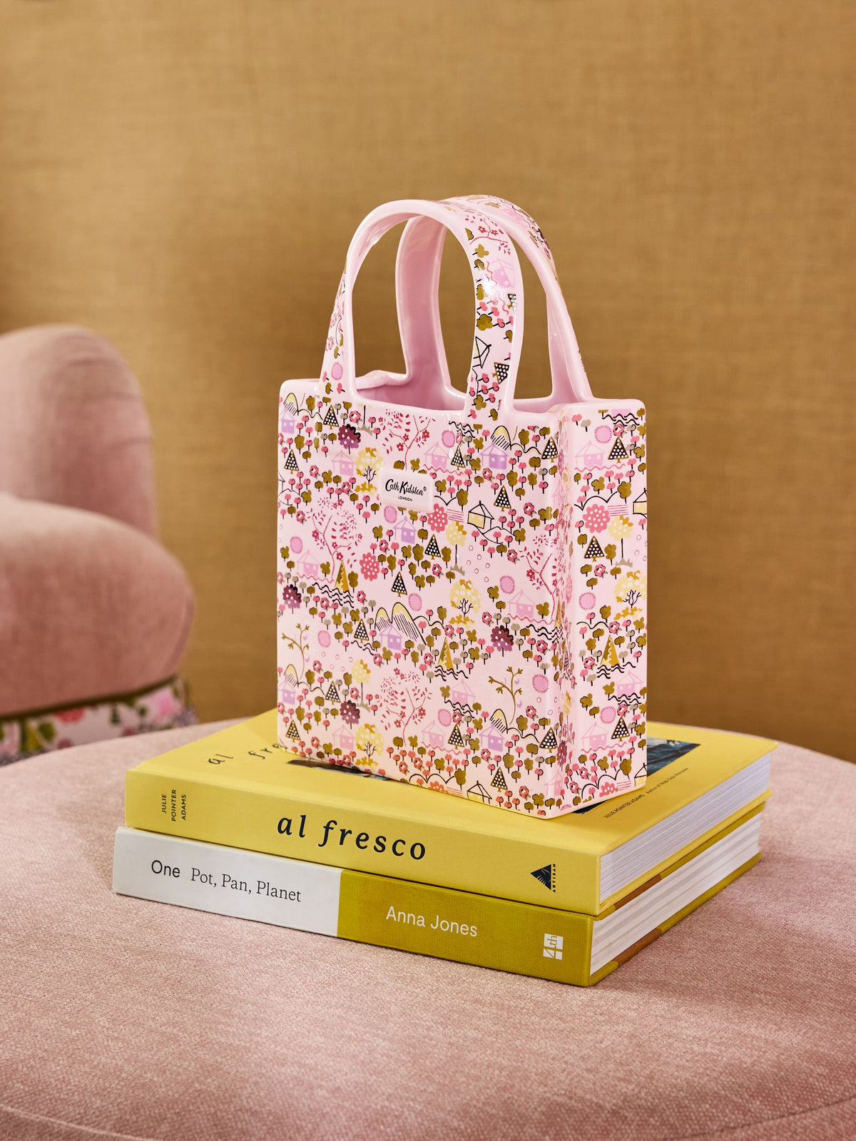 Small Handbag-Shaped Vase with Tiny Town Design