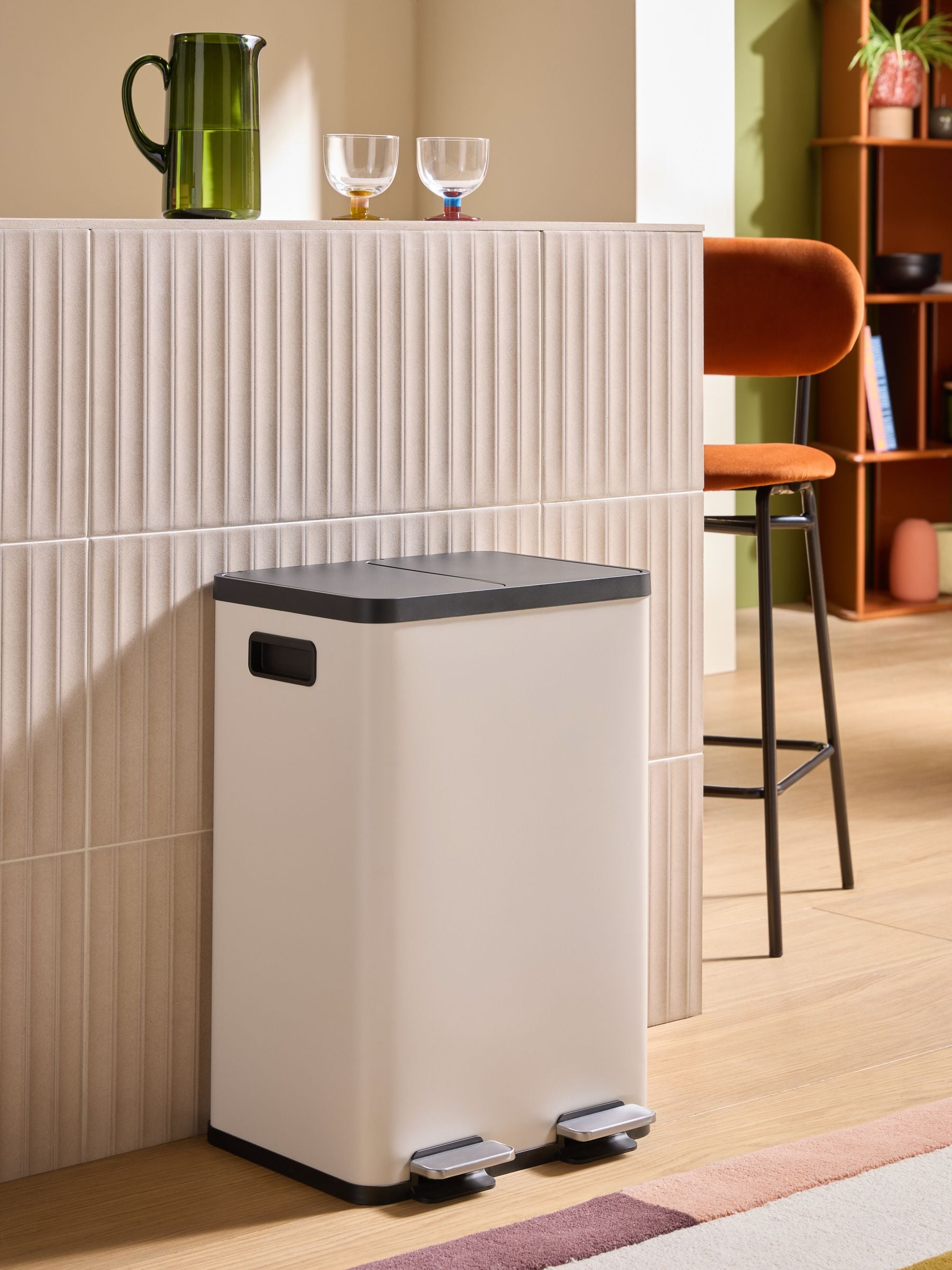 MADE.COM Cream Malik 40 litre pedal bin, imported from the UK