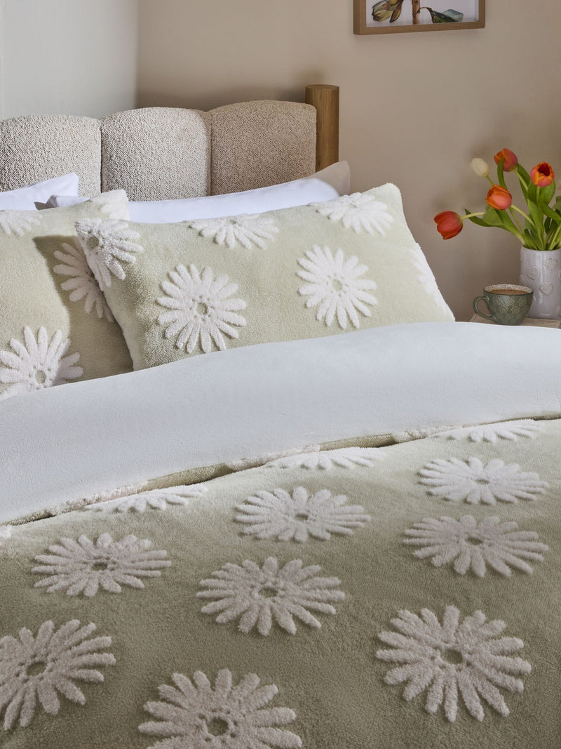 Green Fleece Daisy Floral Jacquard Duvet Cover Set, UK version