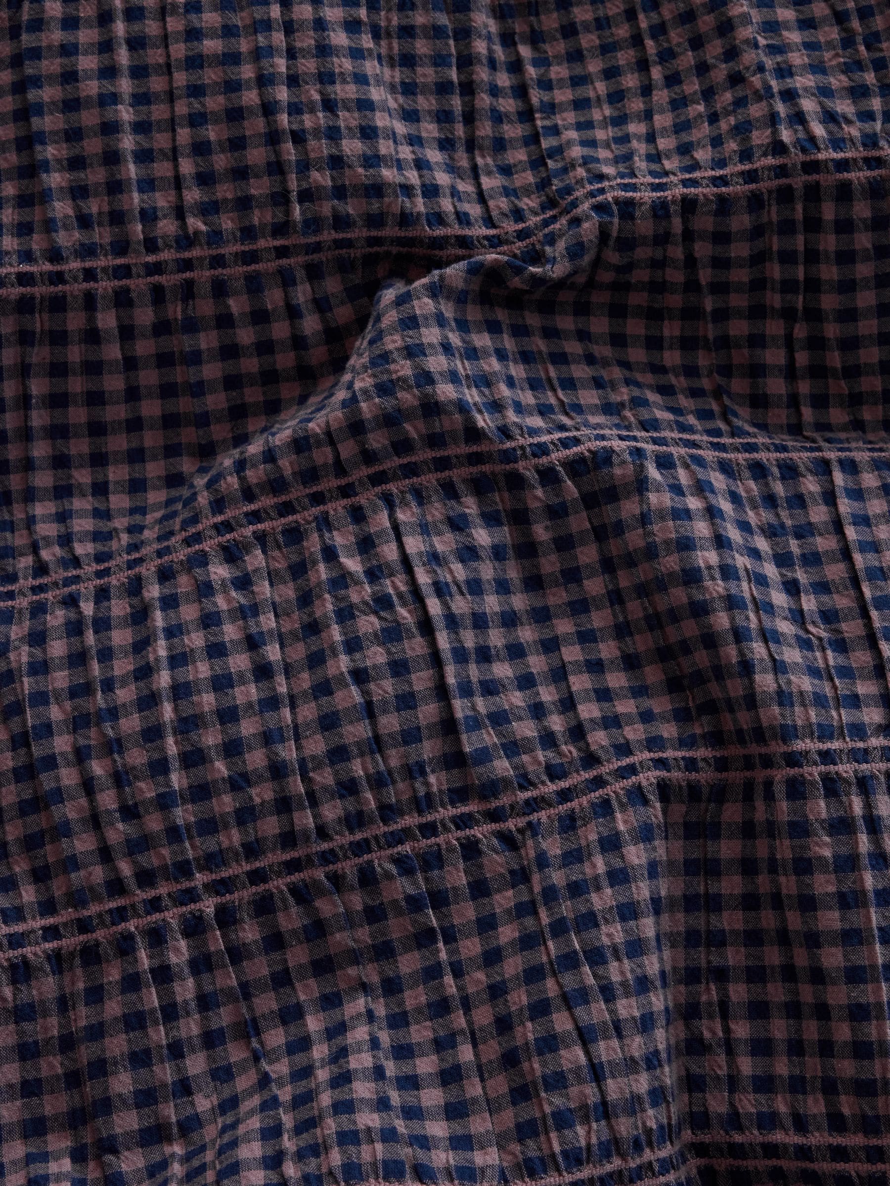 Blue gingham ruched duvet cover and pillowcase set - British product