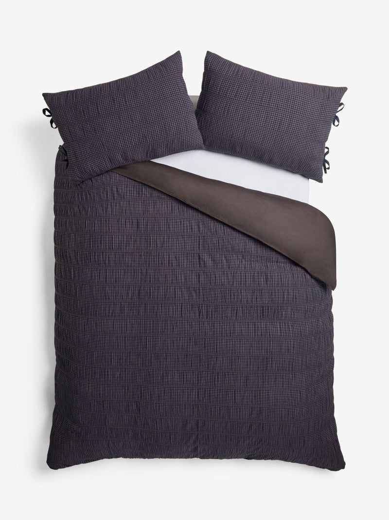 Blue gingham ruched duvet cover and pillowcase set - British product