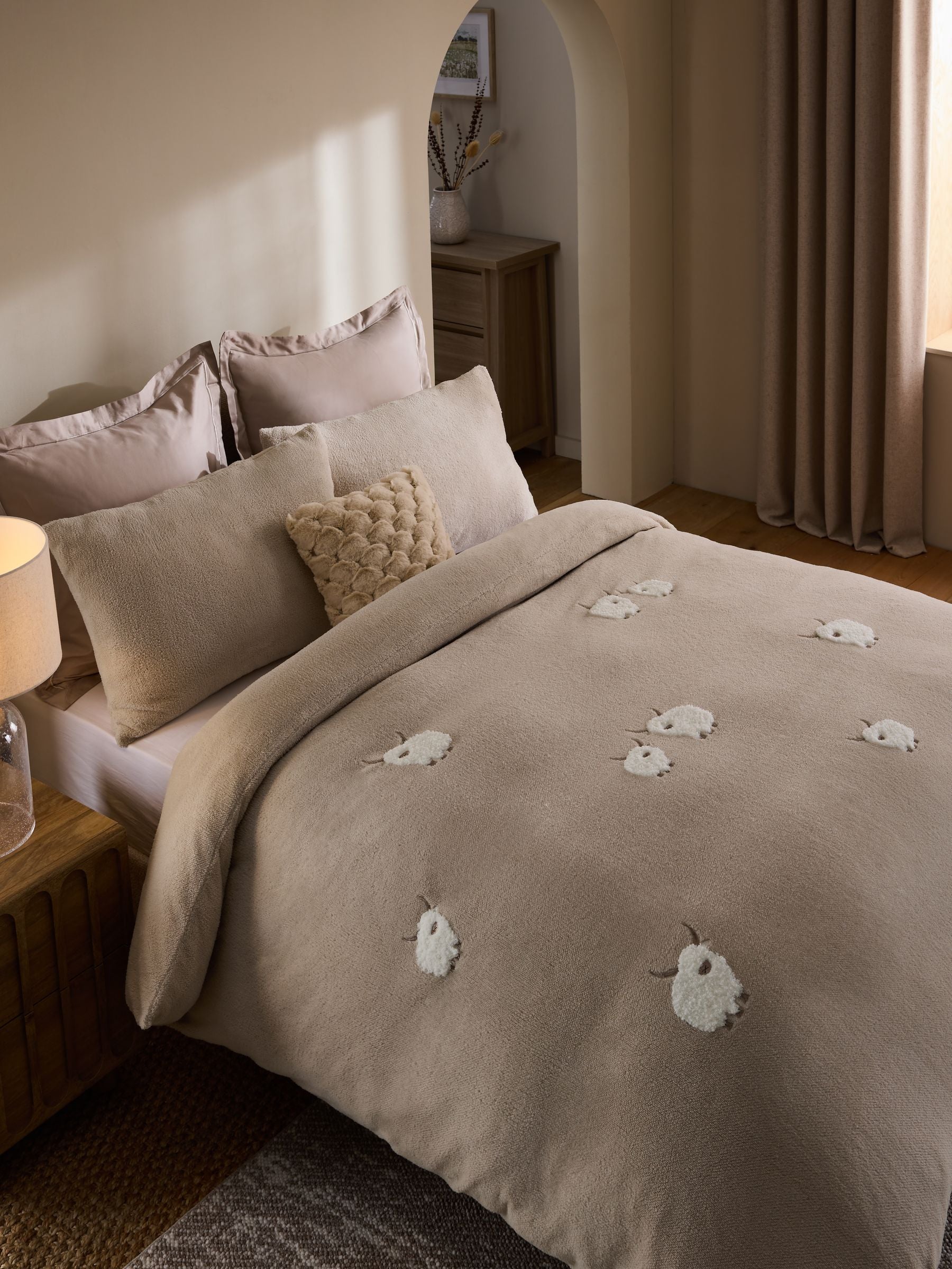 Natural Fleece Tufted Hamish Duvet Cover and Pillowcase Set, imported from the UK