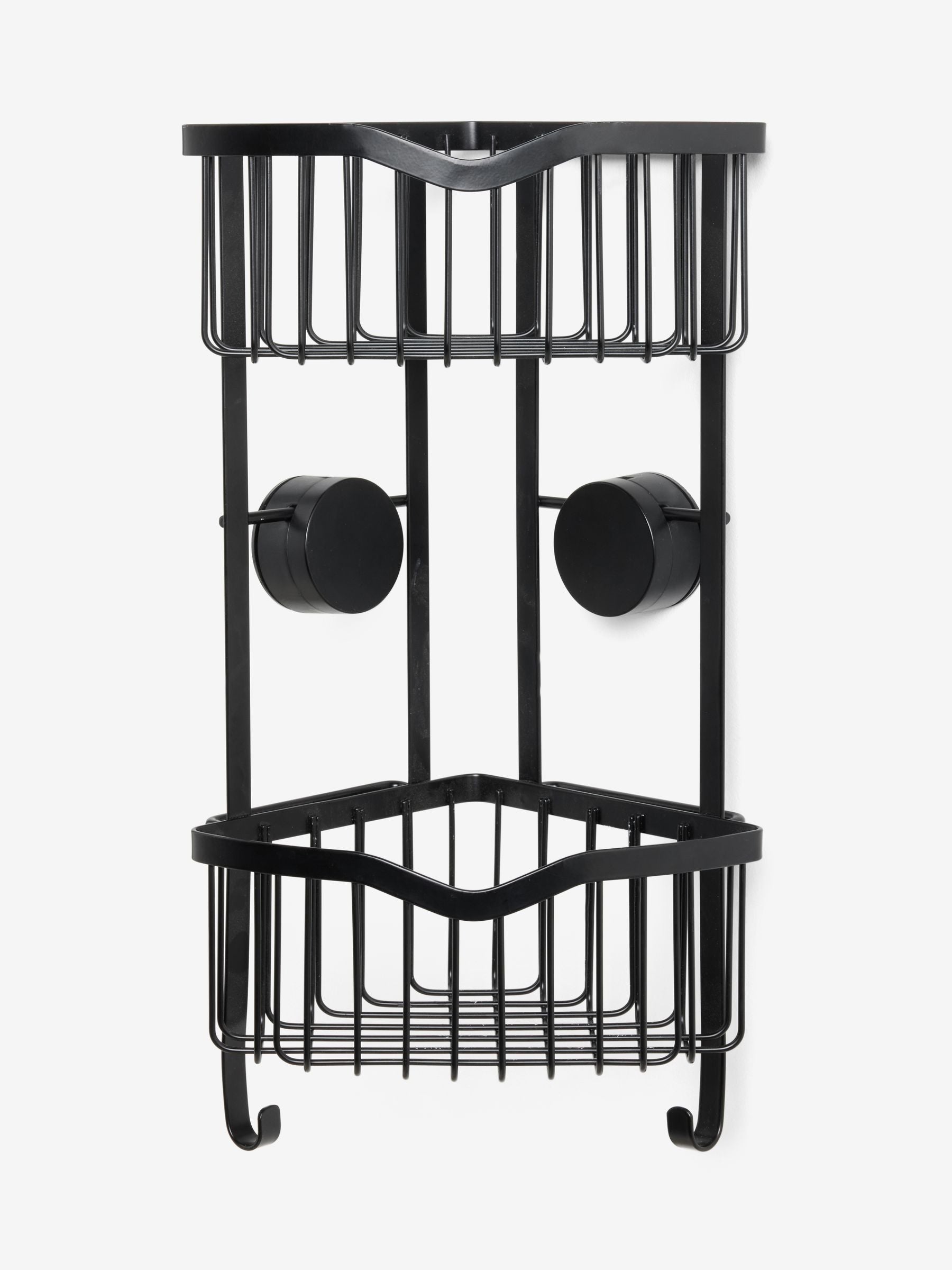 Black corner shower caddy with suction attachments 40cm height - British product