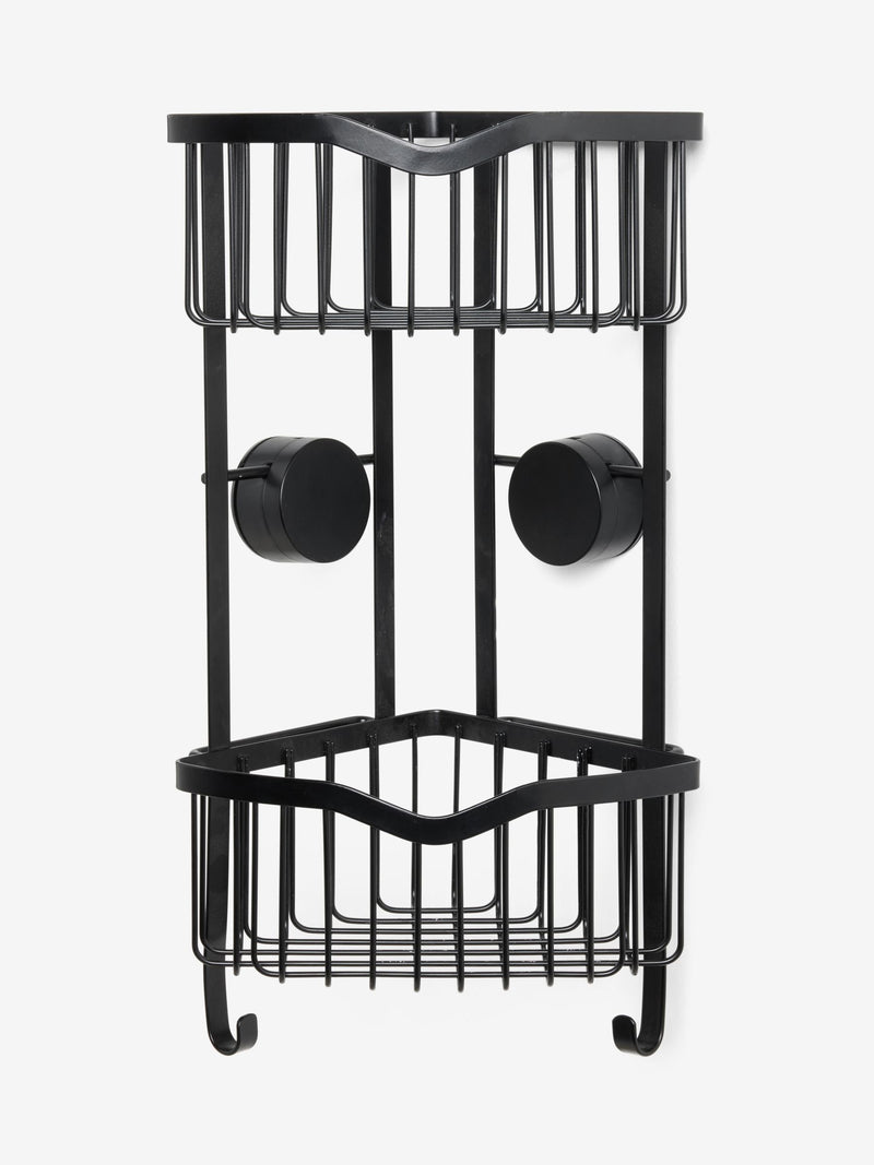 Black corner shower caddy with suction attachments 40cm height - British product