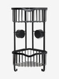 Black corner shower caddy with suction attachments 40cm height - British product