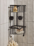 Black corner shower caddy with suction attachments 40cm height - British product