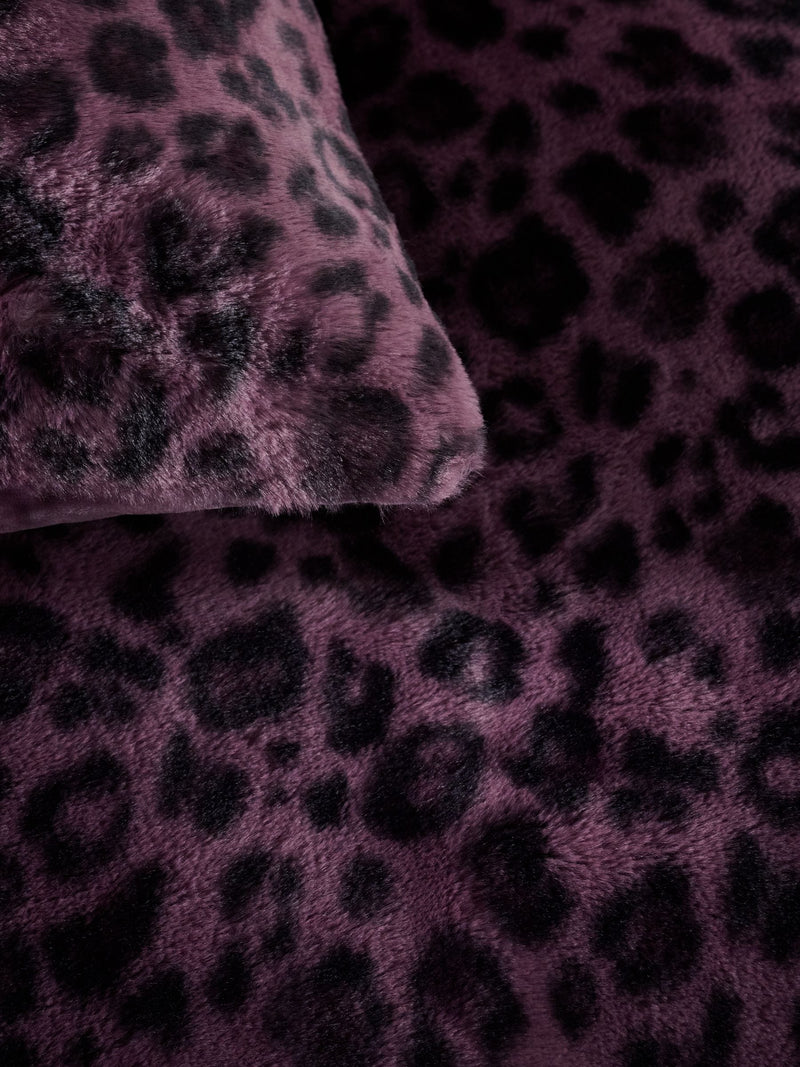 Purple leopard print faux fur duvet cover set, imported from the UK