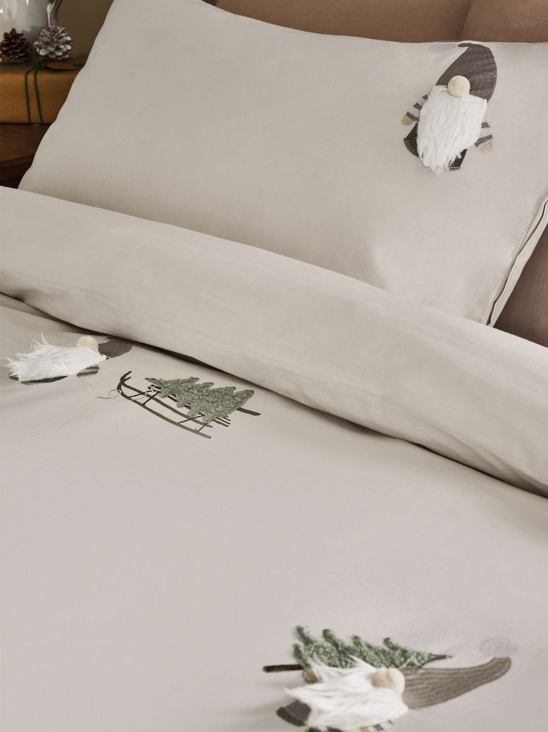 Natural Christmas Gonk duvet cover and pillowcase set, imported from the UK