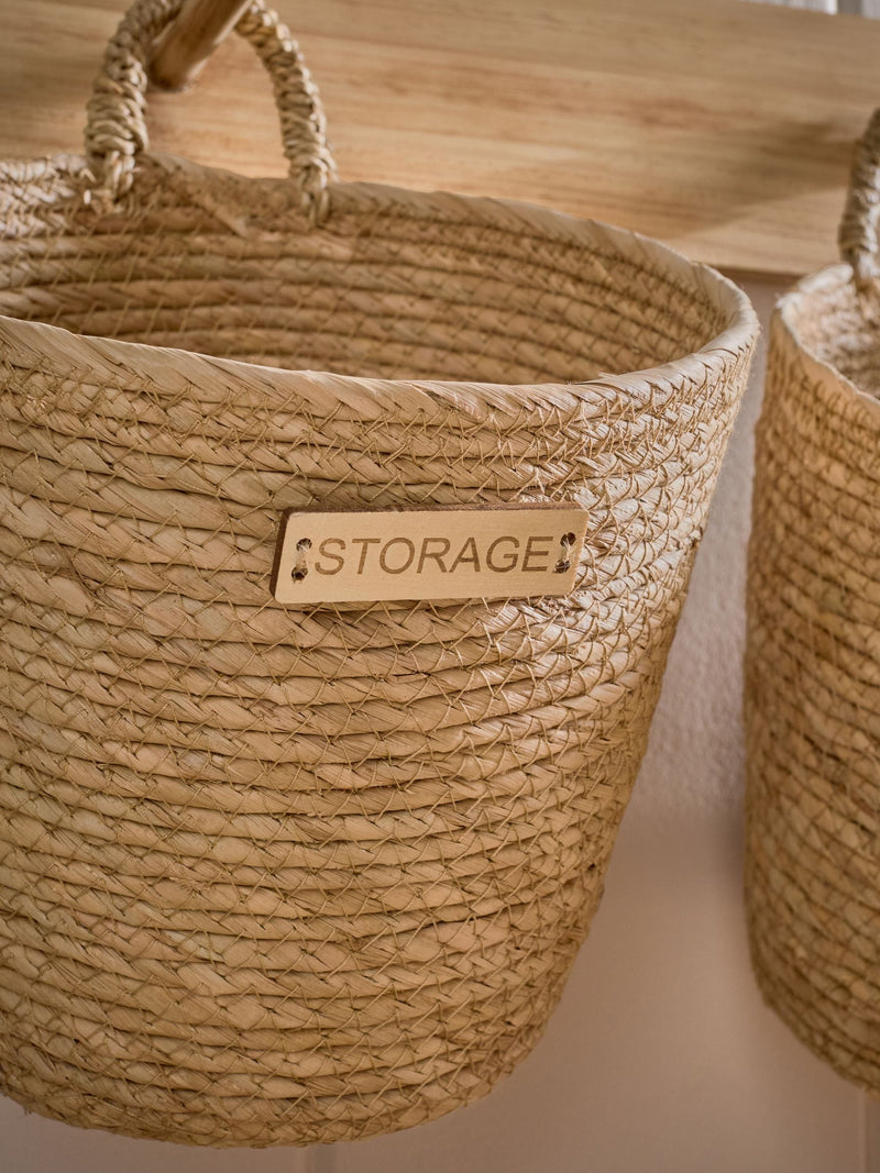 Set of 3 Natural Hanging Baskets and Wall Hooks