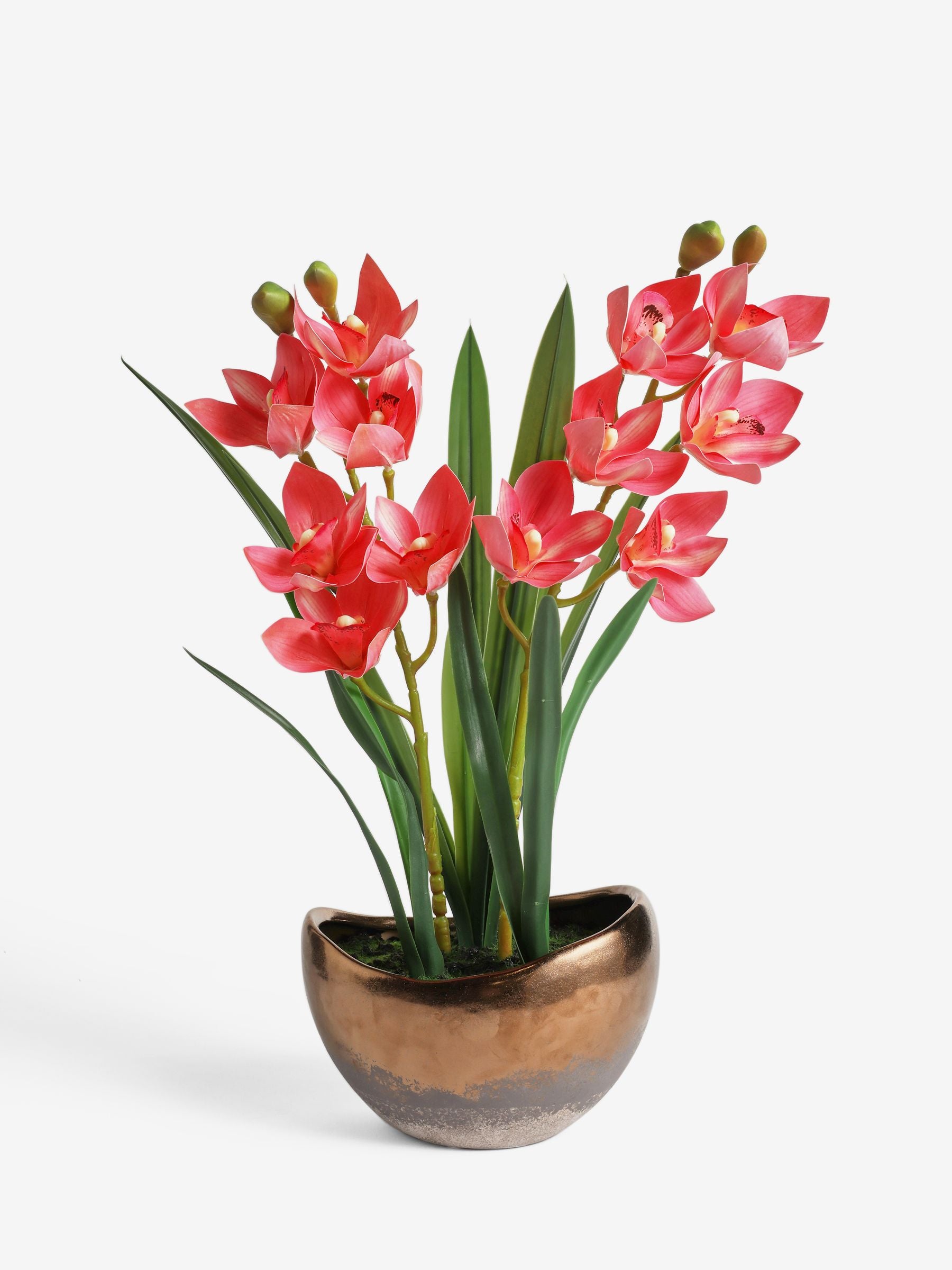 Artificial pink orchid in gold ceramic pot, 50cm tall, imported from the UK