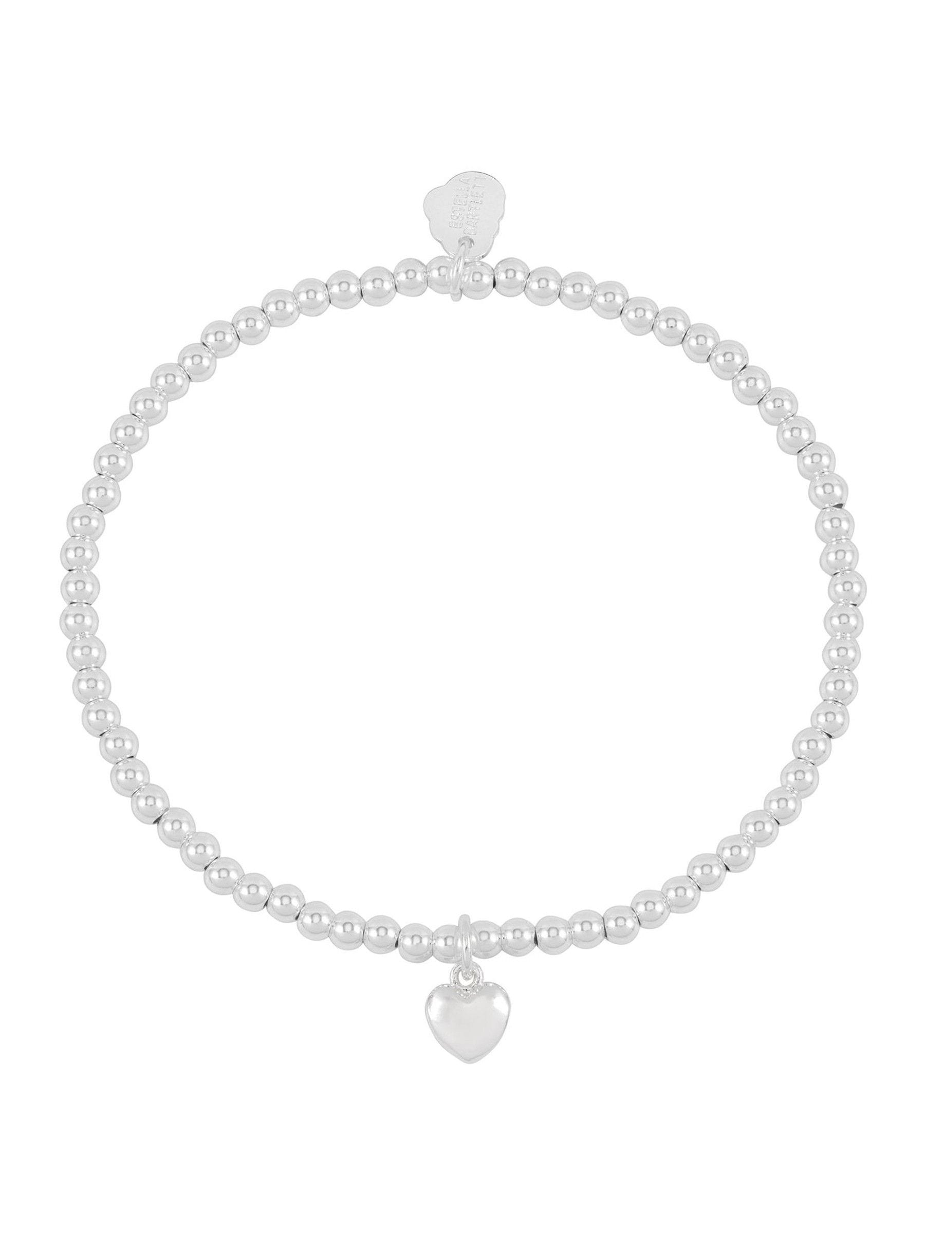 Silver Tone Heart Charm Bracelet with Puffed Beads, 16.5 cm