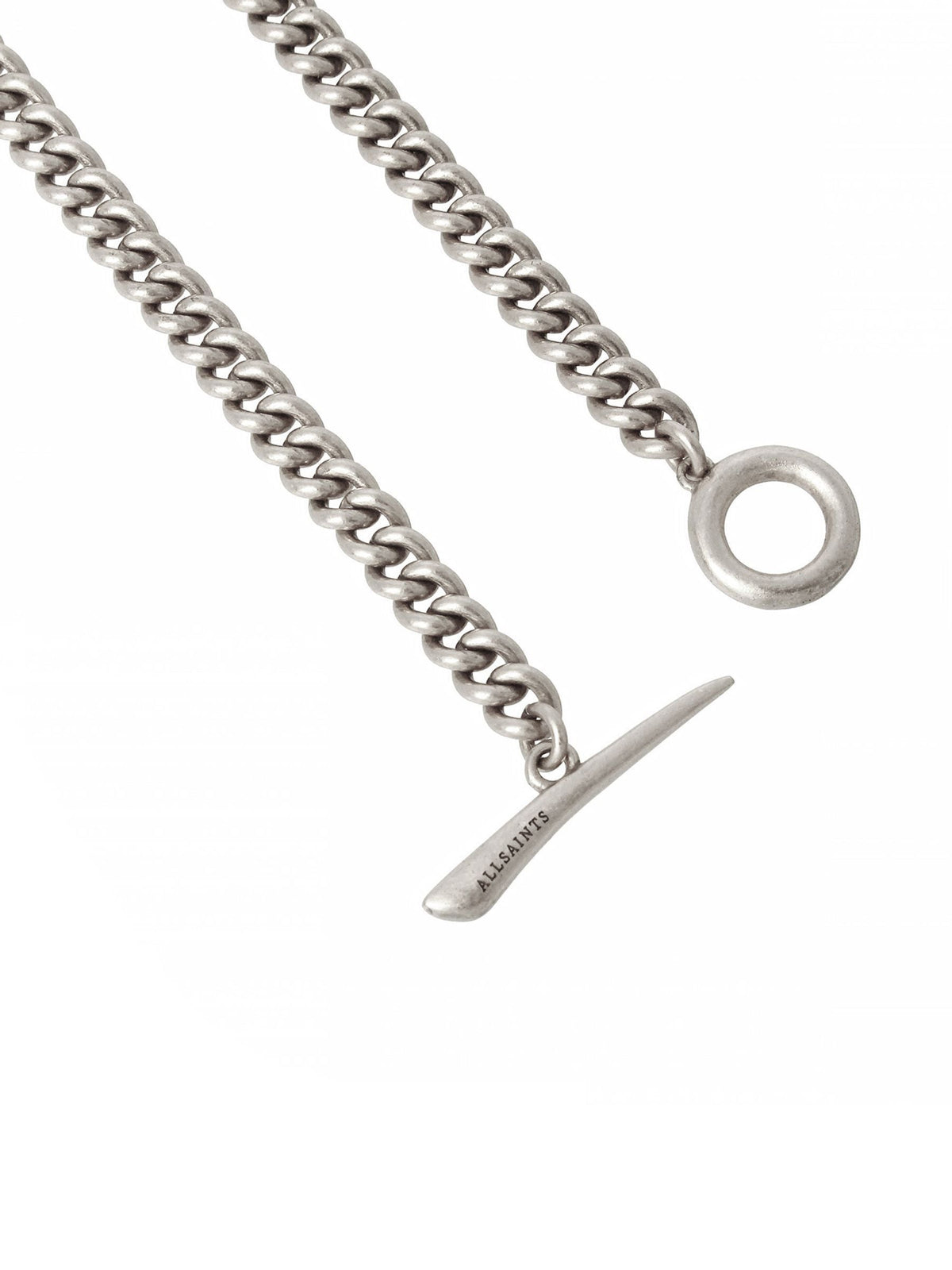 AllSaints Silver Tone Mens Curb Chain Collar Necklace