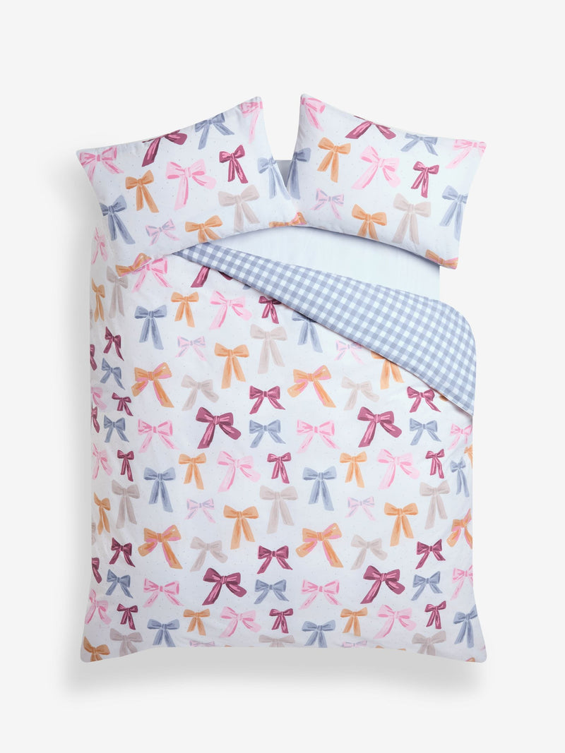 Multicolour bows reversible duvet cover and pillowcase set, imported from the UK