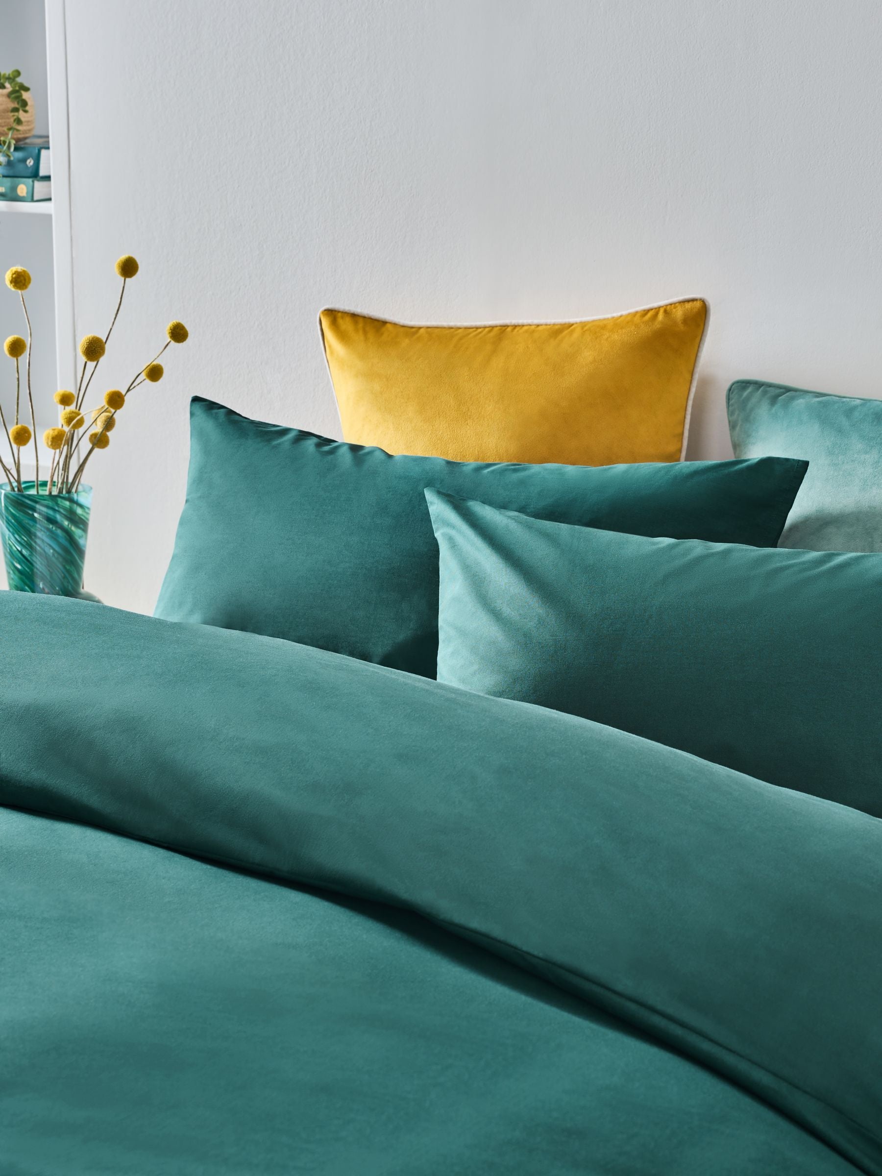 Dark teal cotton duvet cover and pillowcase set - British product