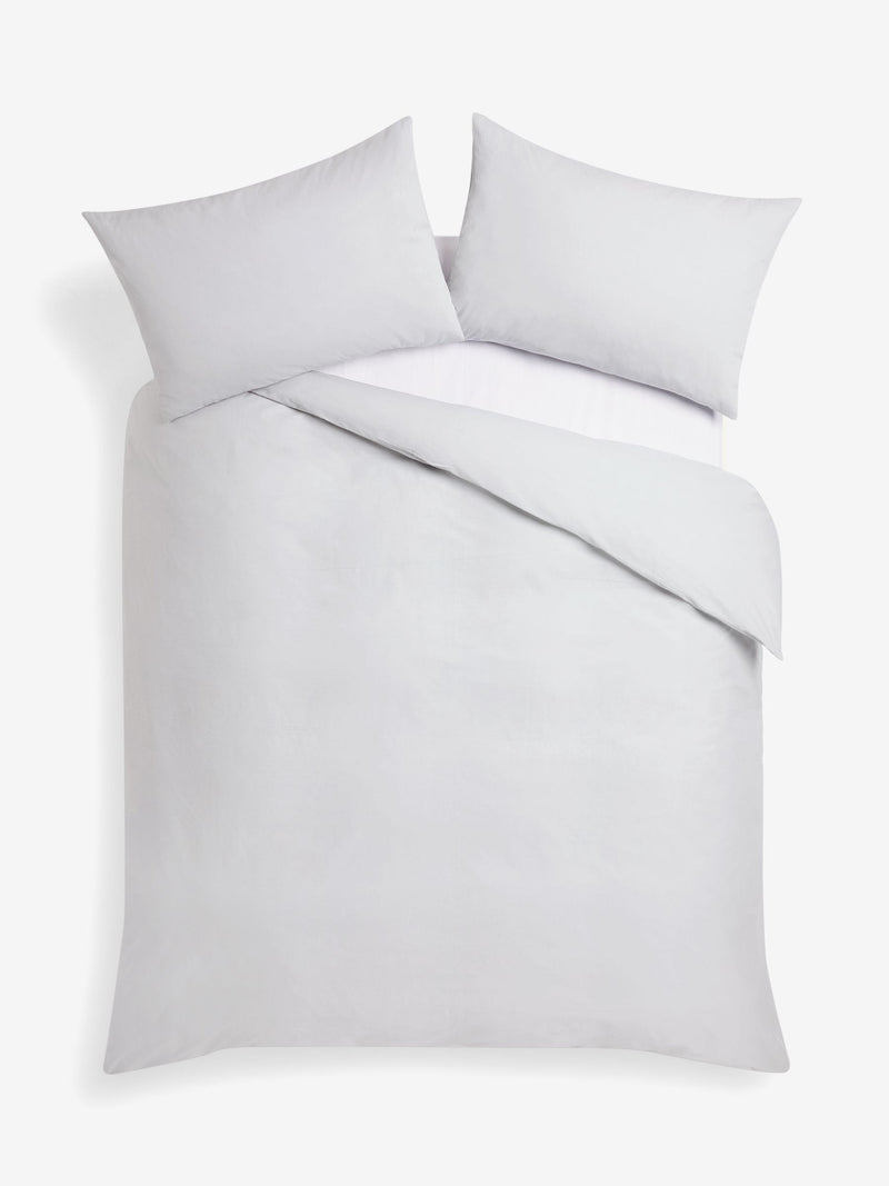 Grey light cotton rich plain duvet cover and pillowcase set, UK version