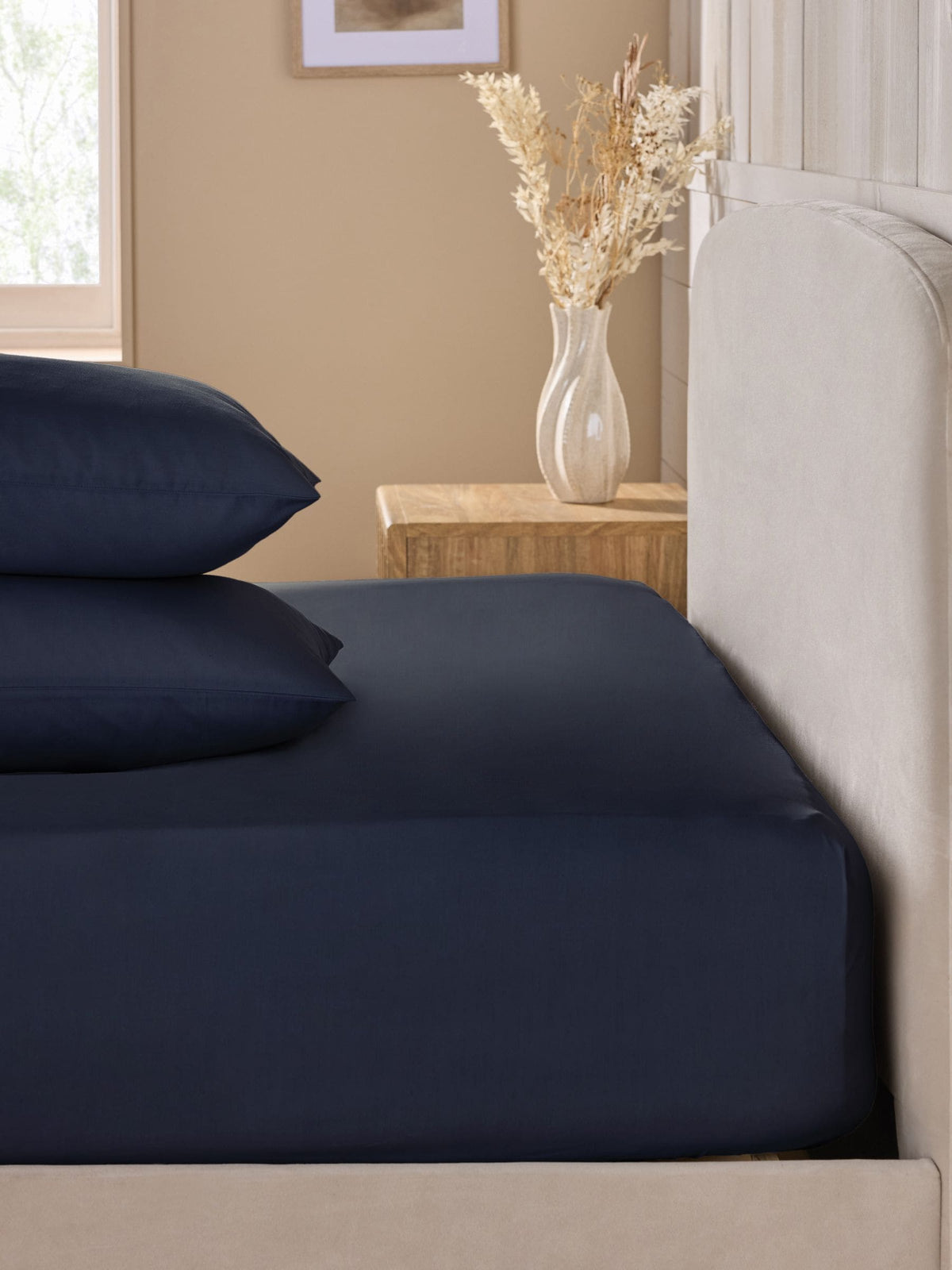 Navy blue cotton rich fitted bed sheet, imported from the UK