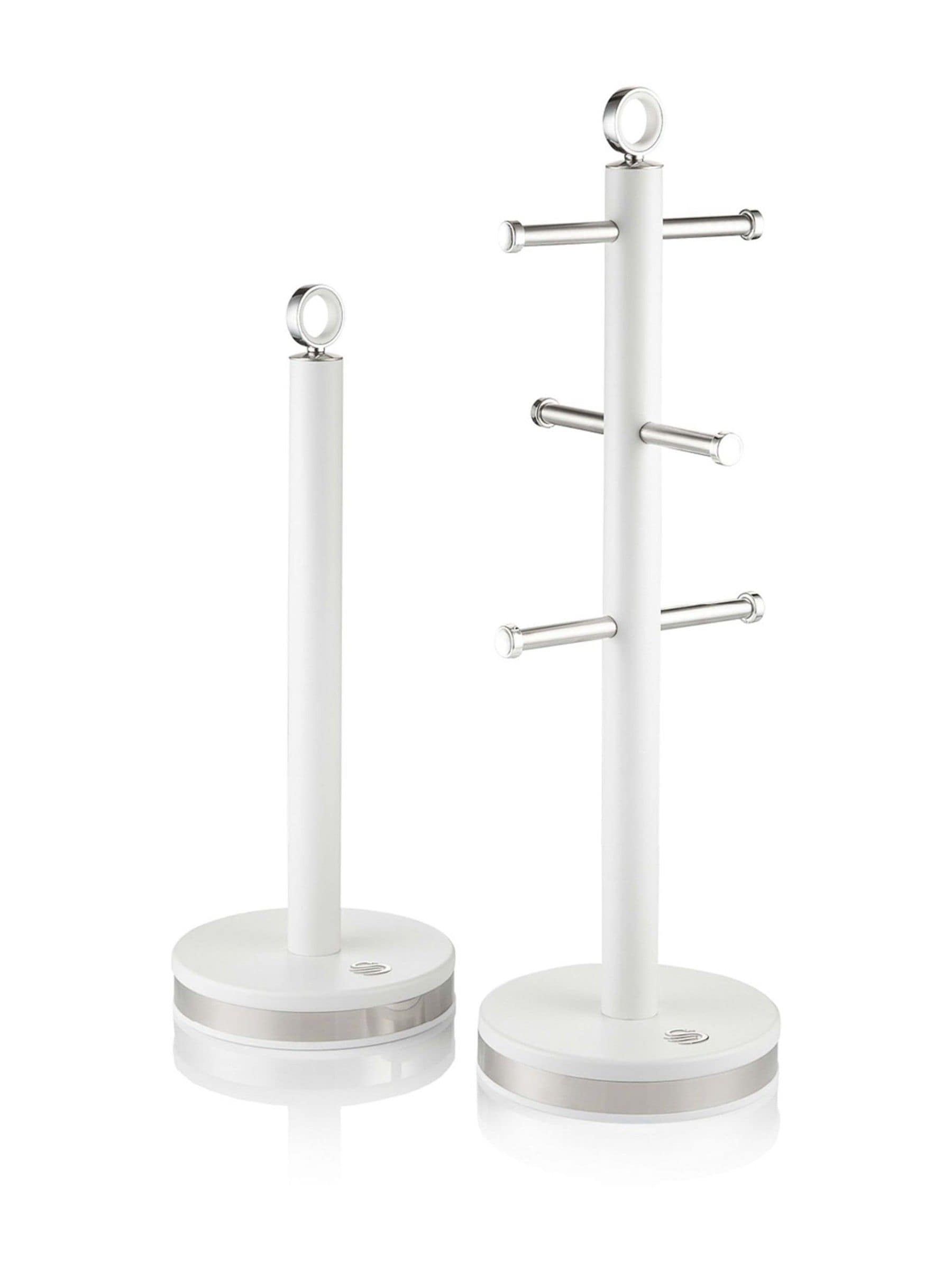 Swan white kitchen towel pole and mug tree set (British brand)