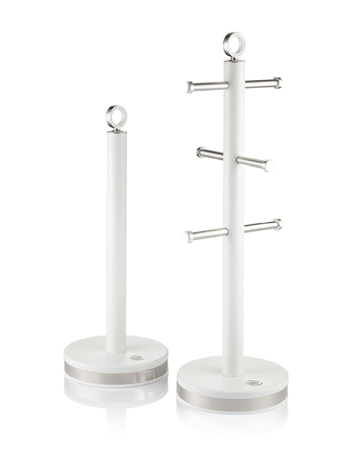 Swan white kitchen towel pole and mug tree set (British brand)