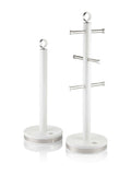 Swan white kitchen towel pole and mug tree set (British brand)