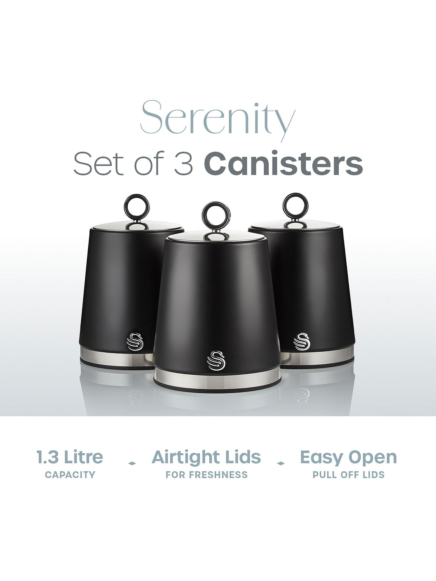 Swan Black Serenity storage canisters 1.3L (British brand)