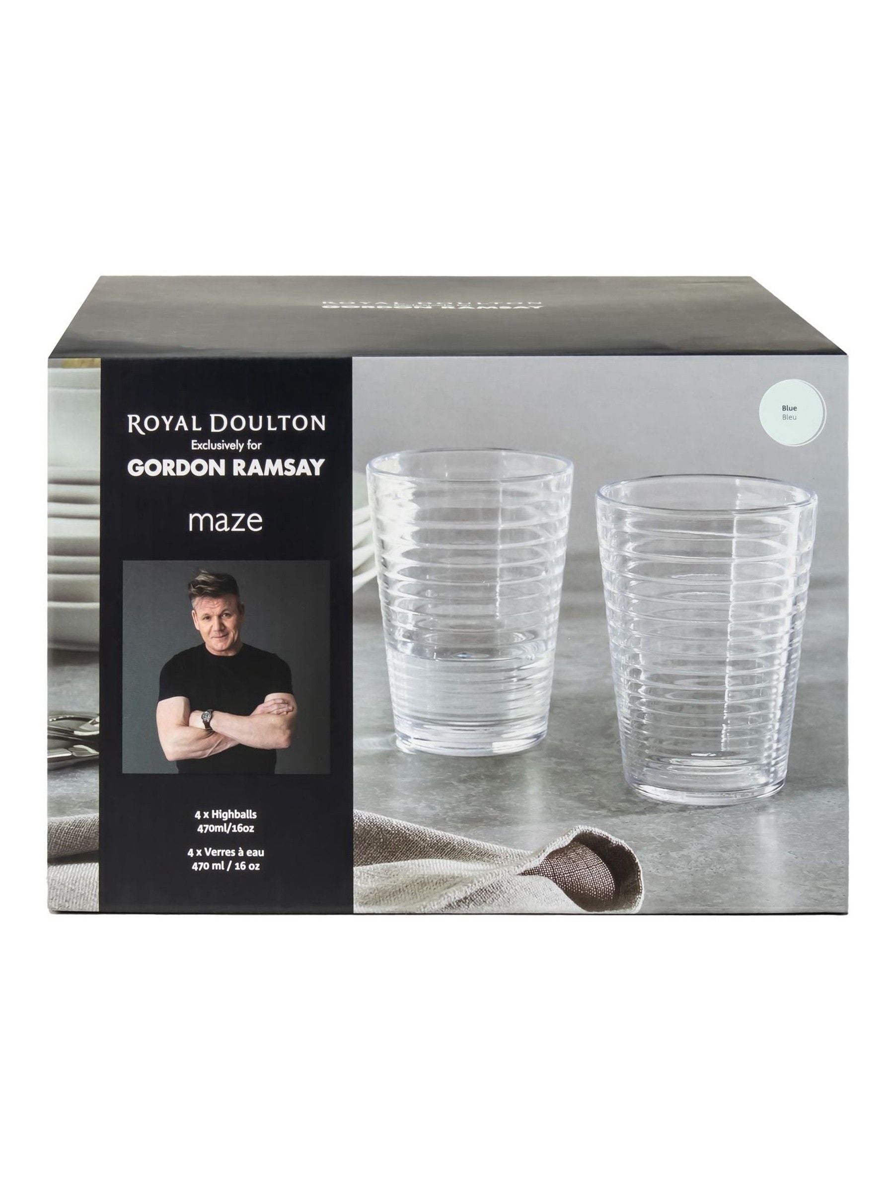 Royal Doulton Set of 4 Blue Maze Hiball Glasses