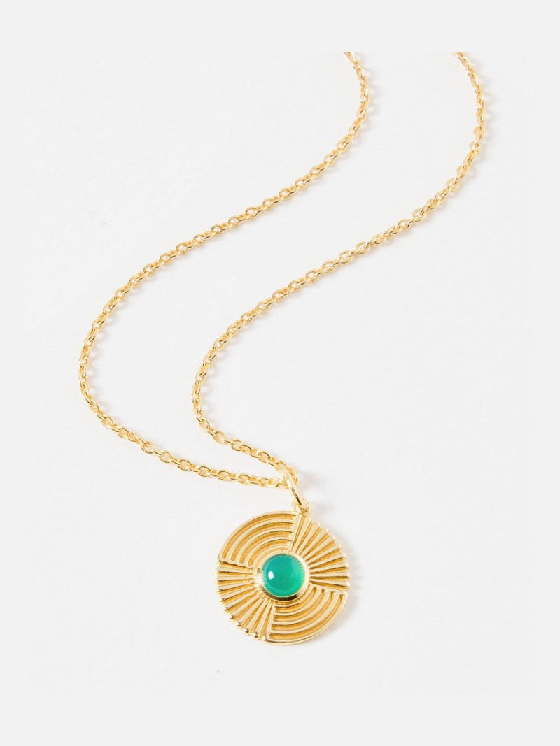Oliver Bonas green onyx gold plated pendant necklace, imported from the UK