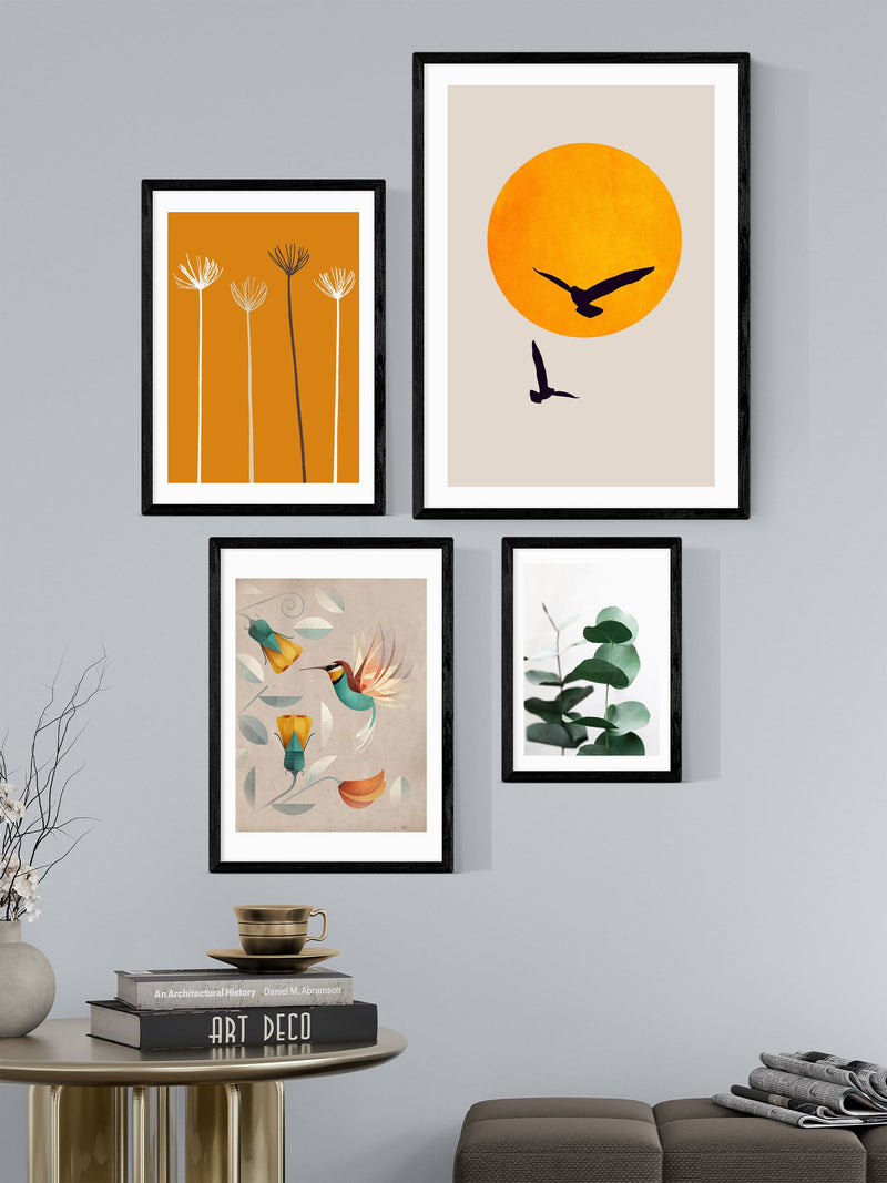 East End Prints Set of 4 Black Bird Lovers Wall Wall