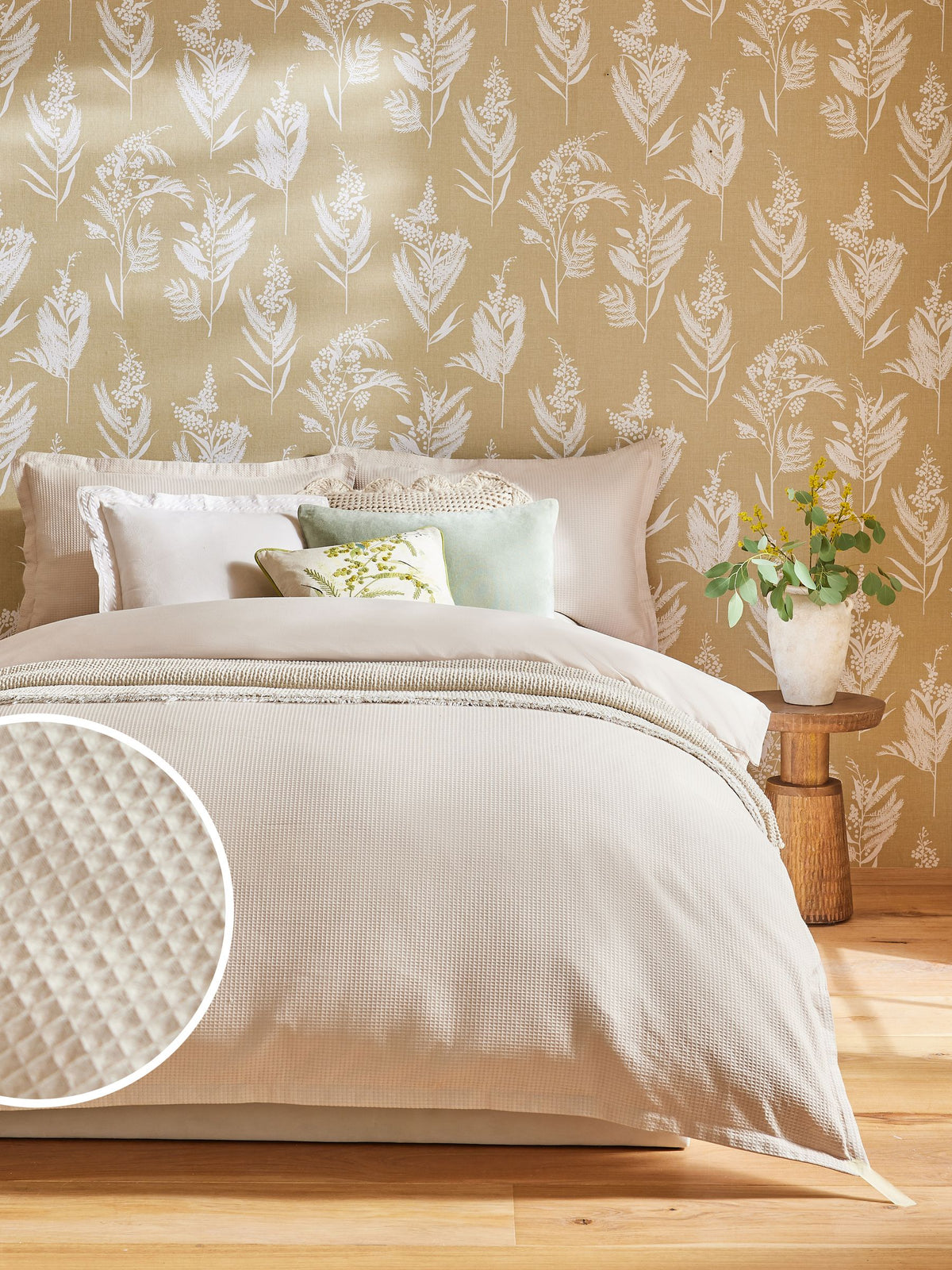 Natural waffle duvet cover and pillowcase set, imported from the UK